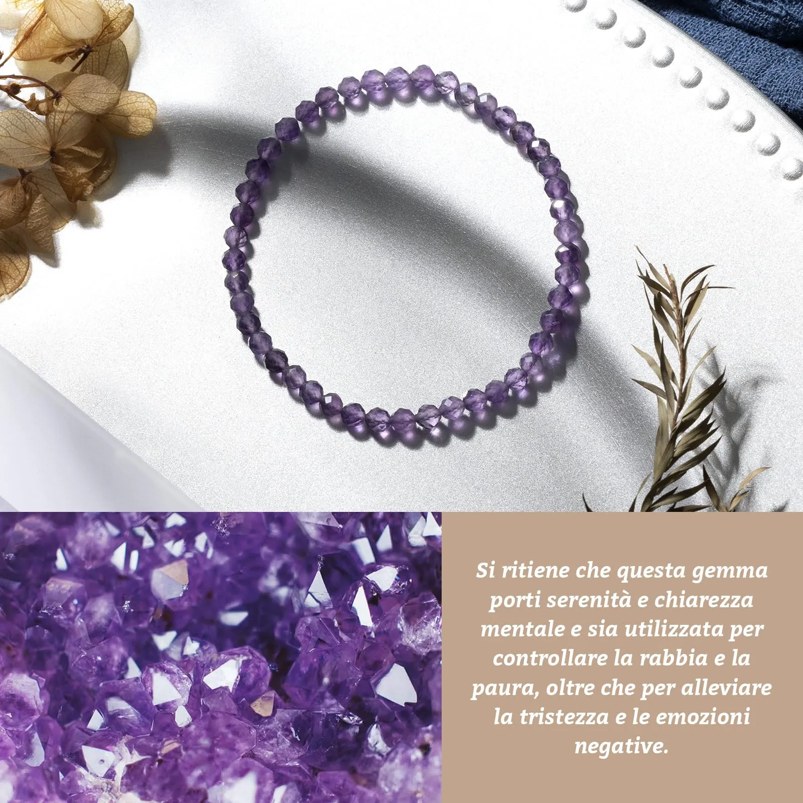 Landorilo Bracciale in Ametista Naturale Sfaccettata, 4 mm - immagine 3
