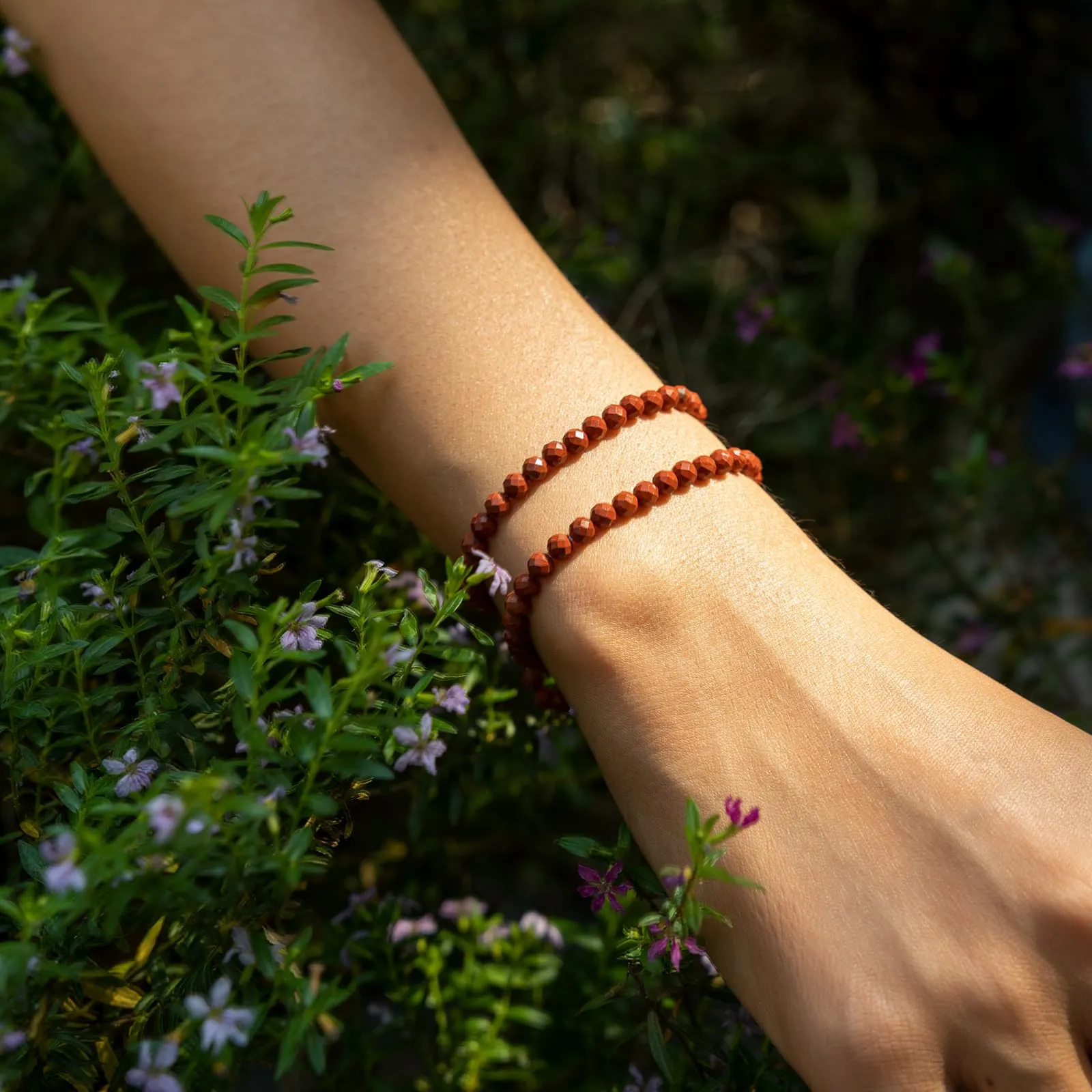 Landorilo Bracciale in Pietra Naturale Diaspro Rosso, 4 mm, 18-19 cm, Set da 2 Pezzi - immagine 2