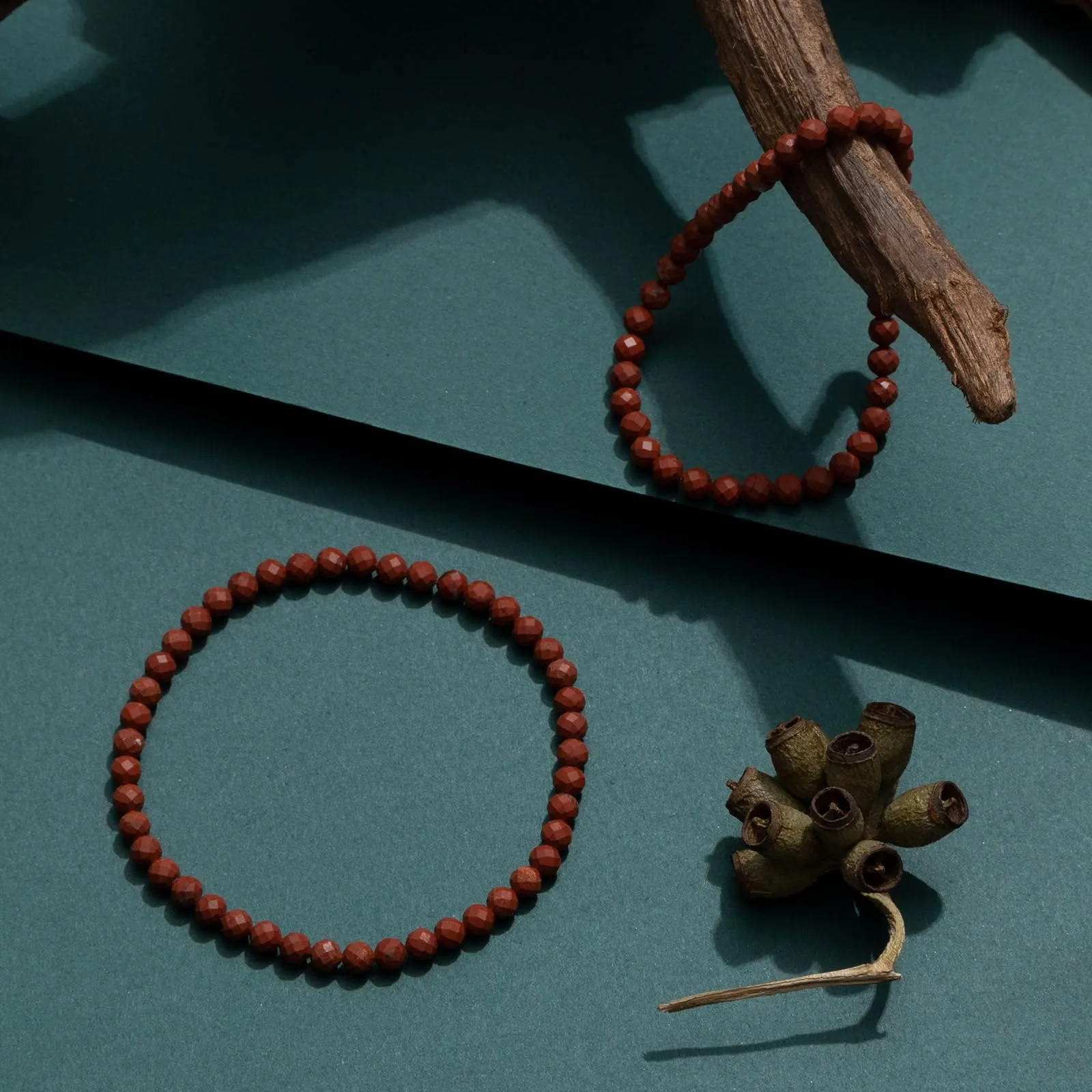 Landorilo Bracciale in Pietra Naturale Diaspro Rosso, 4 mm, 18-19 cm, Set da 2 Pezzi - immagine 3