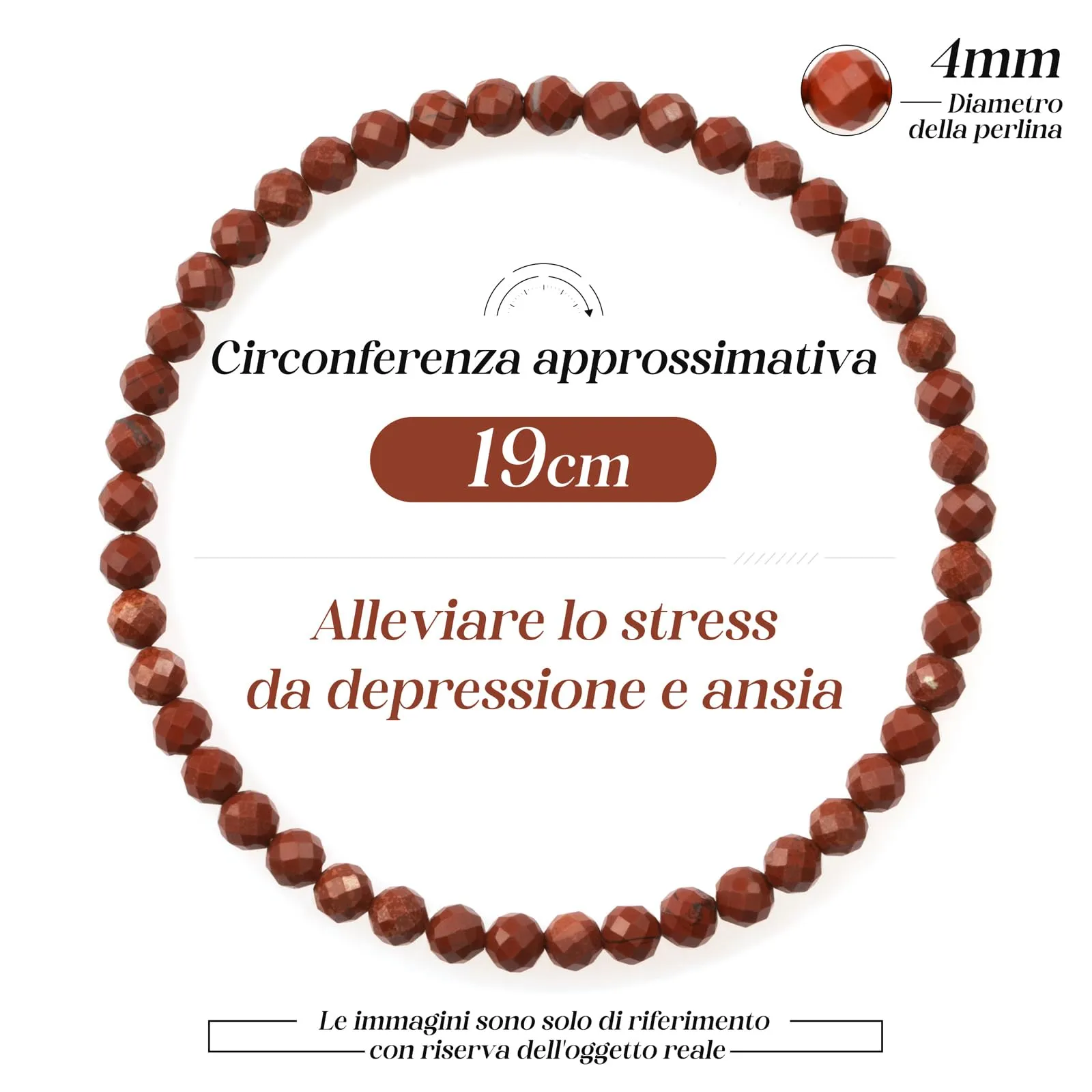 Landorilo Bracciale in Pietra Naturale Diaspro Rosso, 4 mm, 18-19 cm, Set da 2 Pezzi - immagine 4