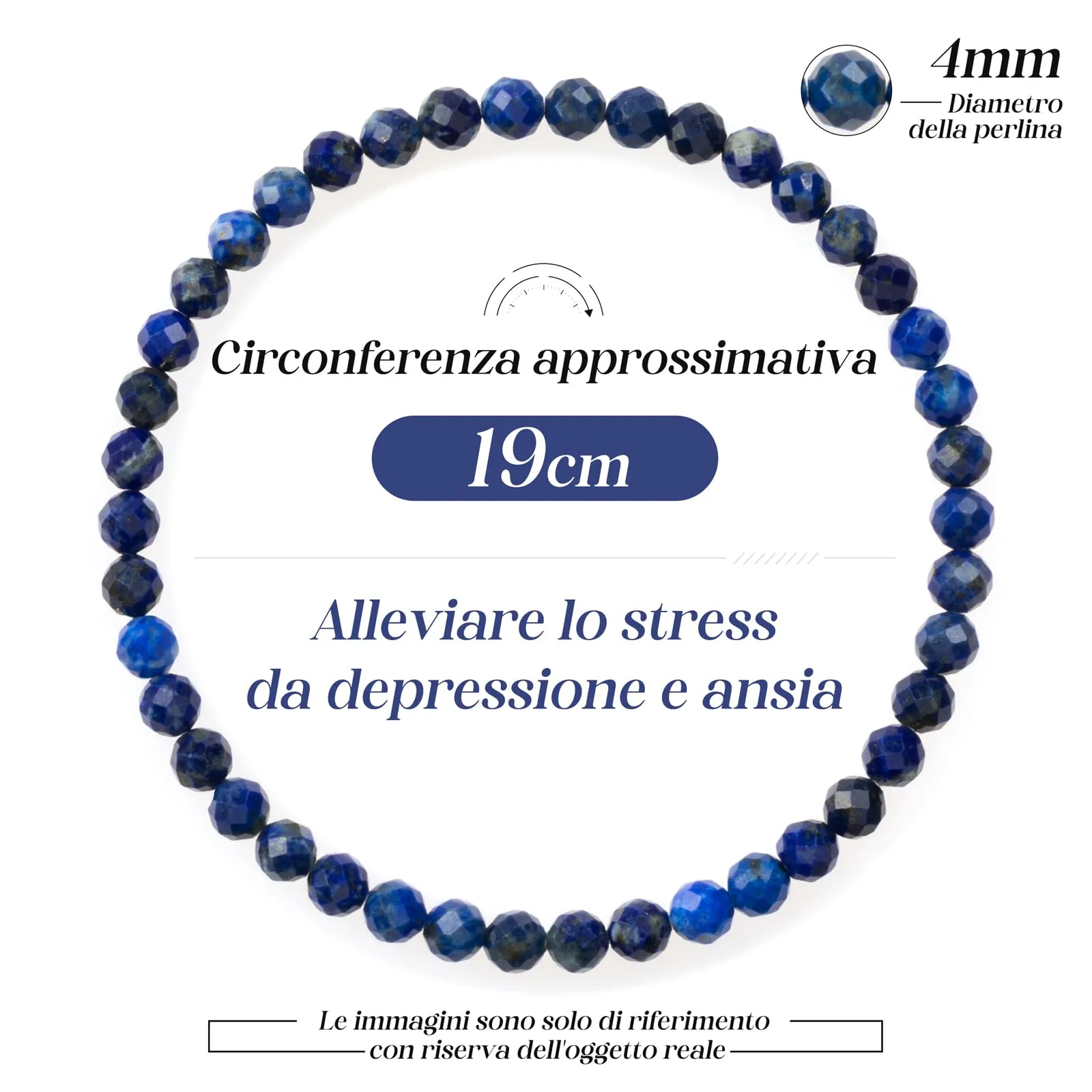 Landorilo Bracciale in Lapislazzuli, Pietra Naturale Sfaccettata 4 mm - immagine 4