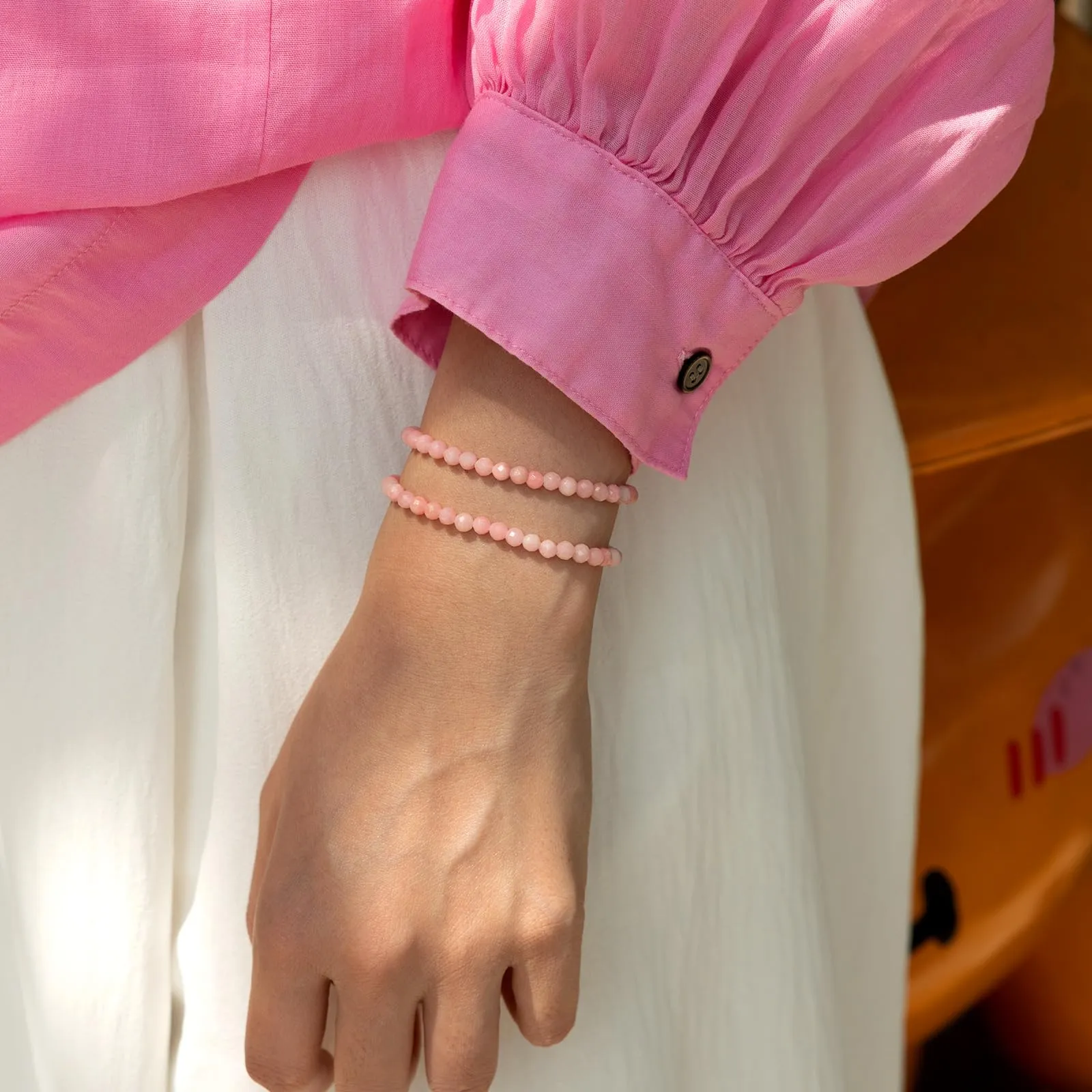 Landorilo Bracciale in Pietra Naturale 4 mm, 2 Pezzi, Rosa - immagine 2