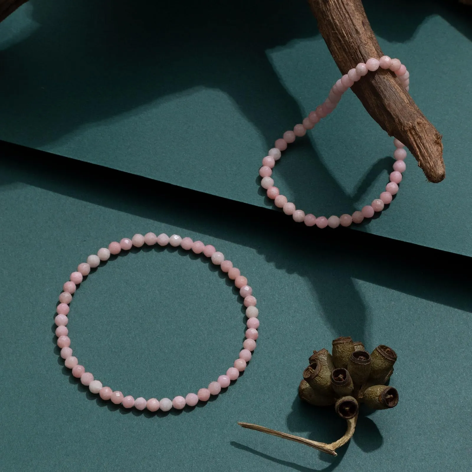 Landorilo Bracciale in Pietra Naturale 4 mm, 2 Pezzi, Rosa - immagine 3