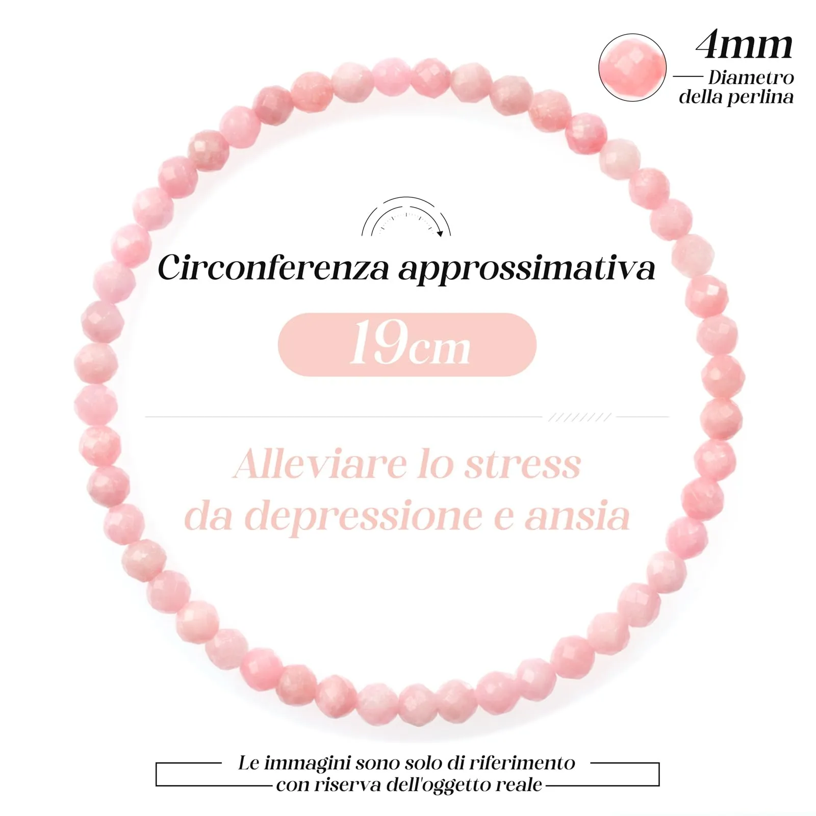 Landorilo Bracciale in Pietra Naturale 4 mm, 2 Pezzi, Rosa - immagine 4