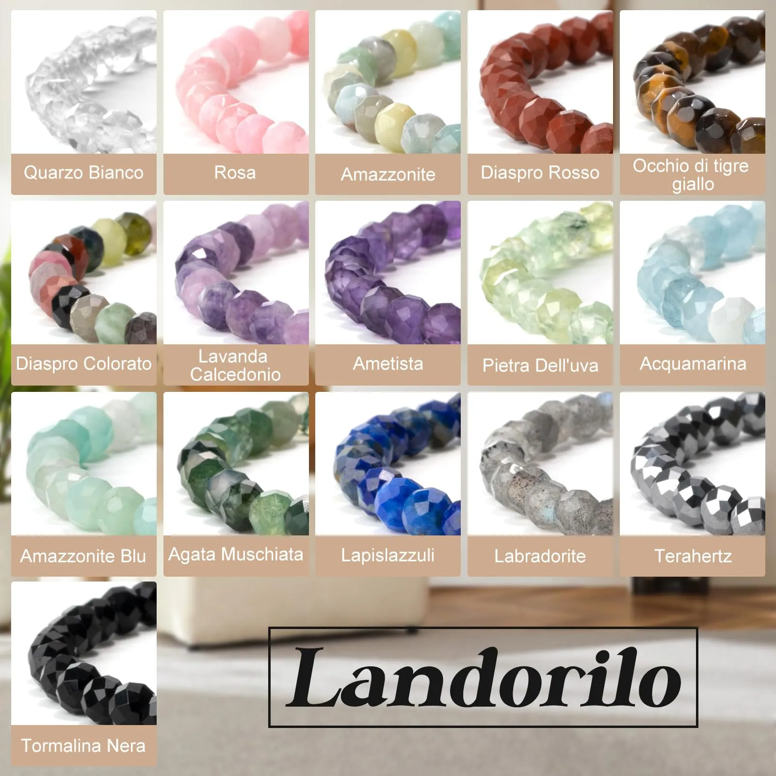 Landorilo Bracciale in Pietra Naturale 4 mm, 2 Pezzi, Rosa - immagine 7