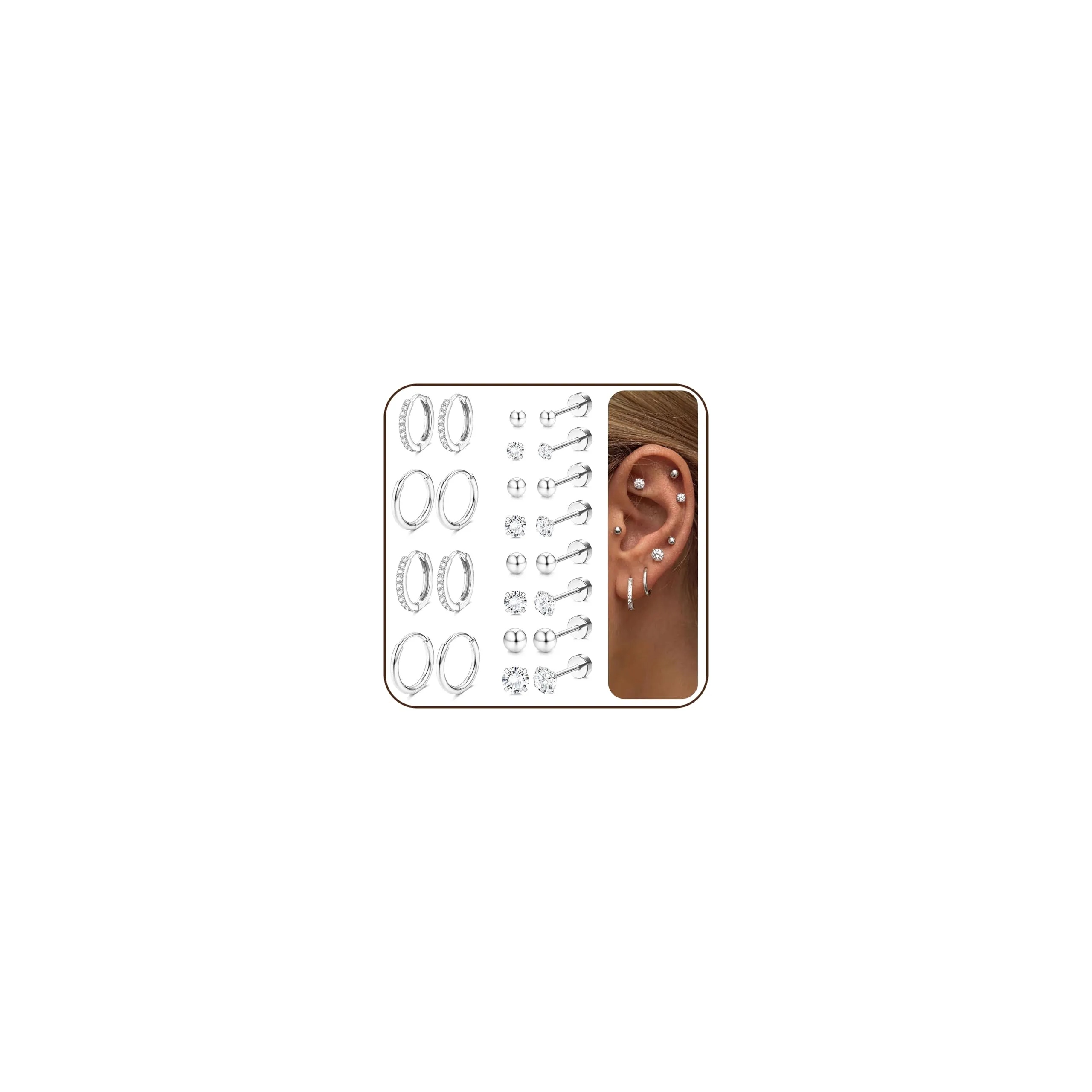 Diamday Set 12 Paia Orecchini in Acciaio Chirurgico Placcati Oro 14K per Piercing Helix e Cartilagine - immagine 1