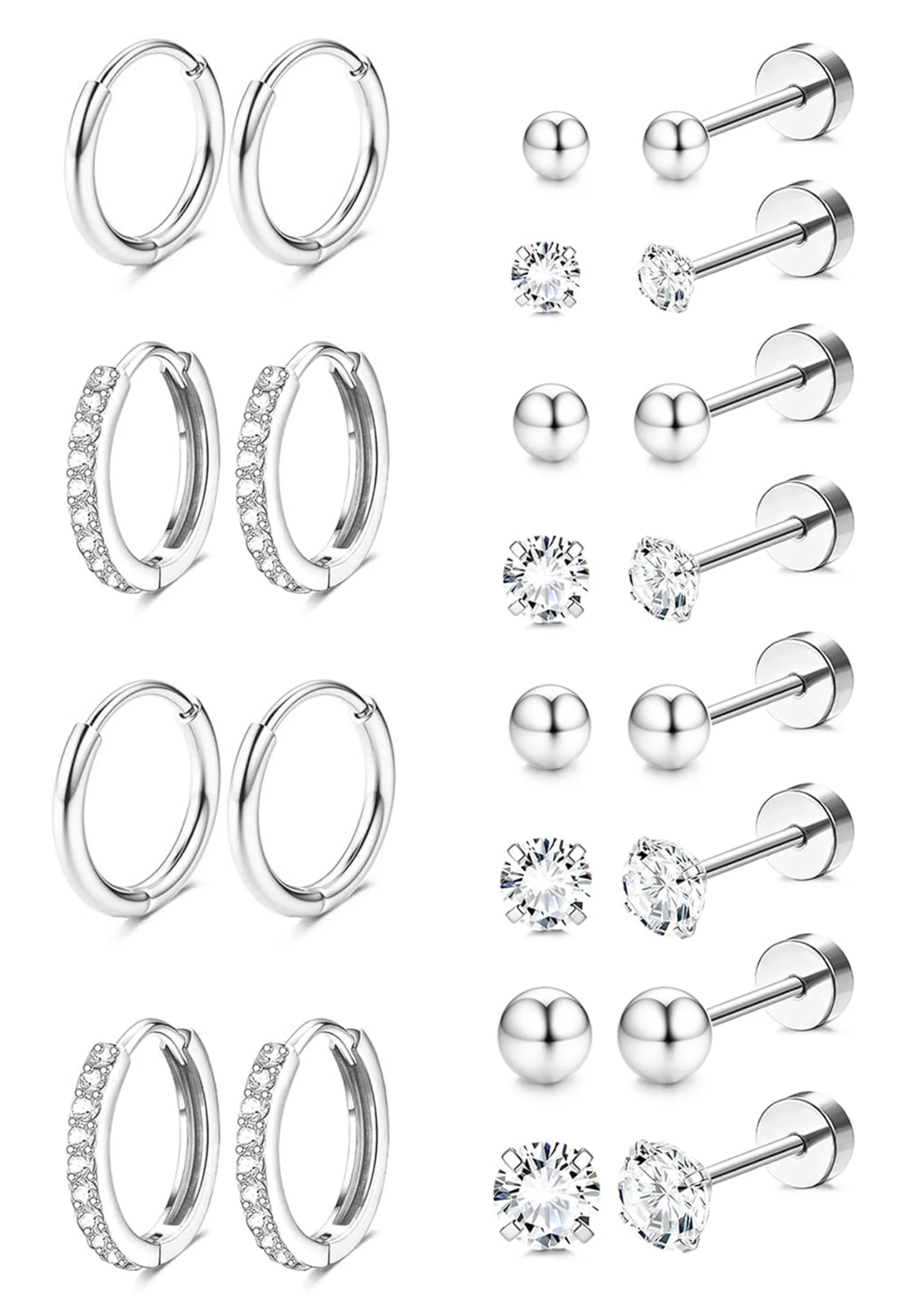 Diamday Set 12 Paia Orecchini in Acciaio Chirurgico Placcati Oro 14K per Piercing Helix e Cartilagine - immagine 8