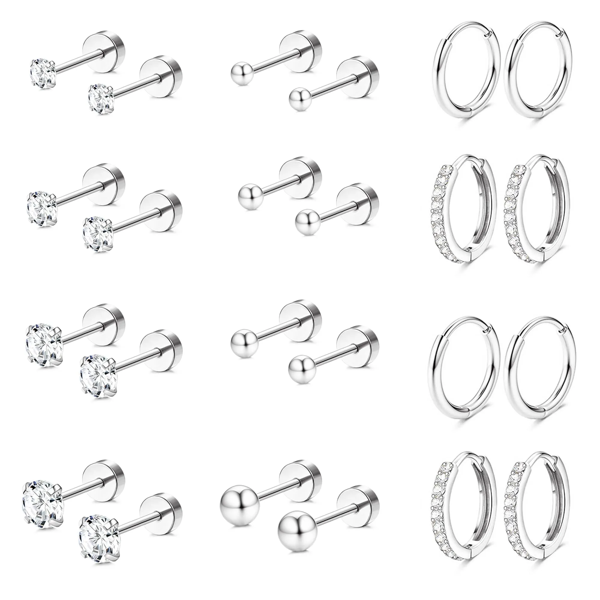 Diamday Set 12 Paia Orecchini in Acciaio Chirurgico Placcati Oro 14K per Piercing Helix e Cartilagine - immagine 9