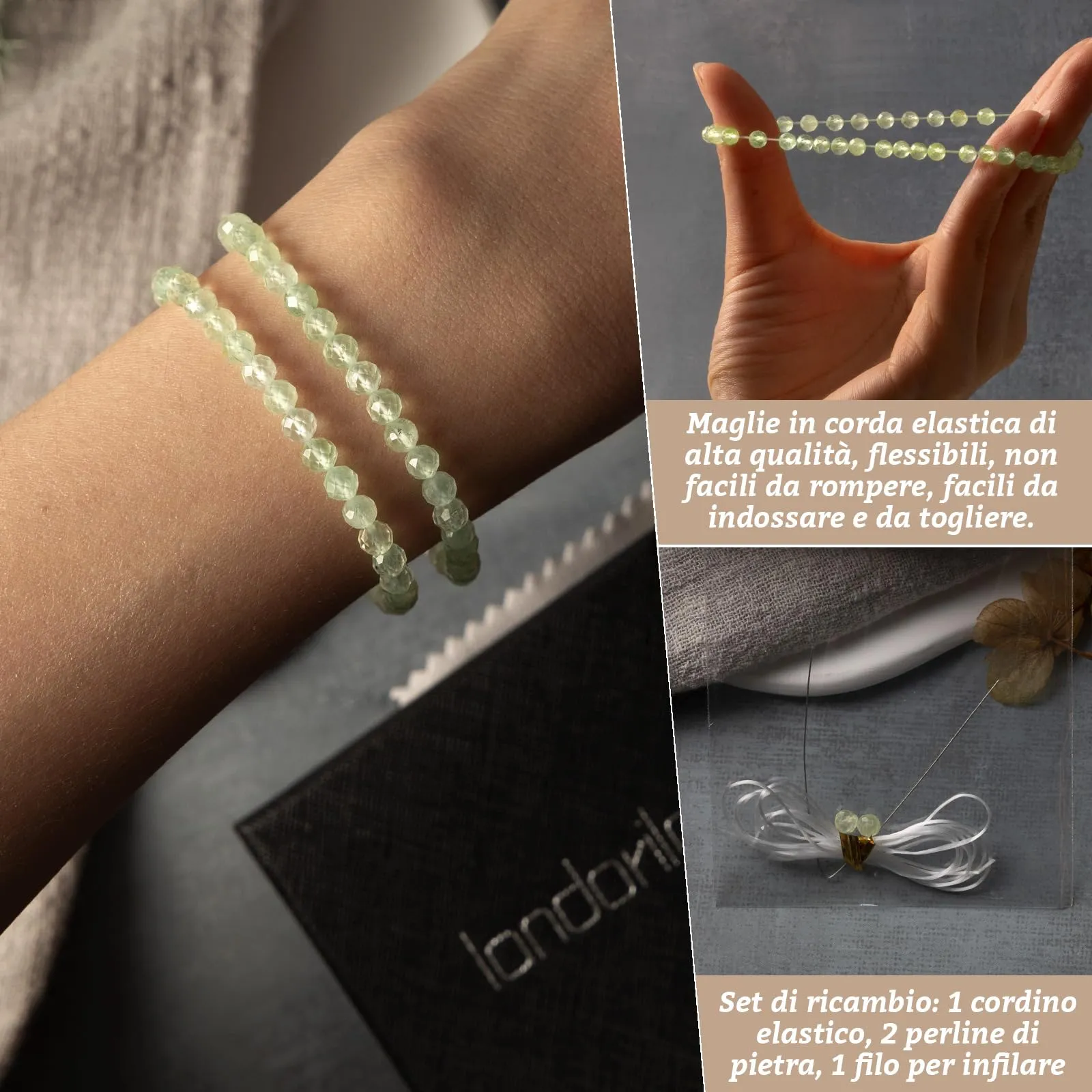 Landorilo Bracciale in Pietra Naturale Sfaccettata 4 mm, Pietra Dell'uva, Set da 2 Pezzi - immagine 5