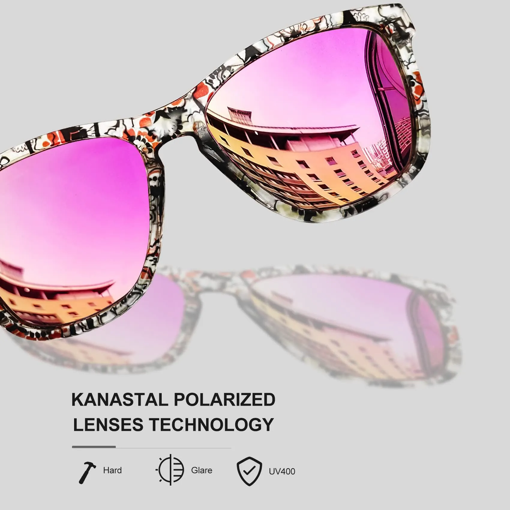 KANASTAL Occhiali da Sole Polarizzati UV400 Fucsia Specchio per Donna e Uomo - immagine 3