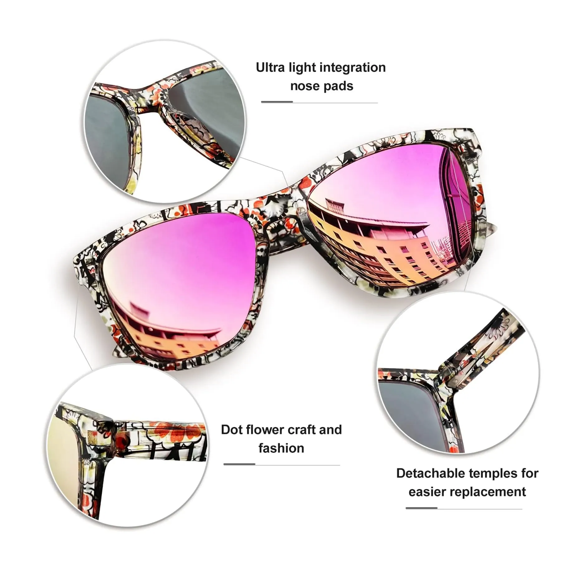 KANASTAL Occhiali da Sole Polarizzati UV400 Fucsia Specchio per Donna e Uomo - immagine 4