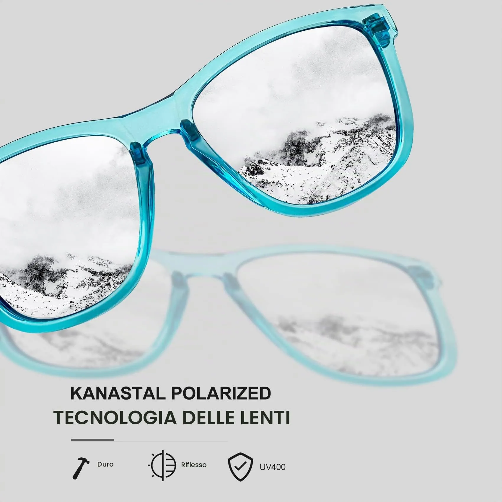 KANASTAL Occhiali da Sole Polarizzati UV400 Specchio Argento Montatura Blu - immagine 3