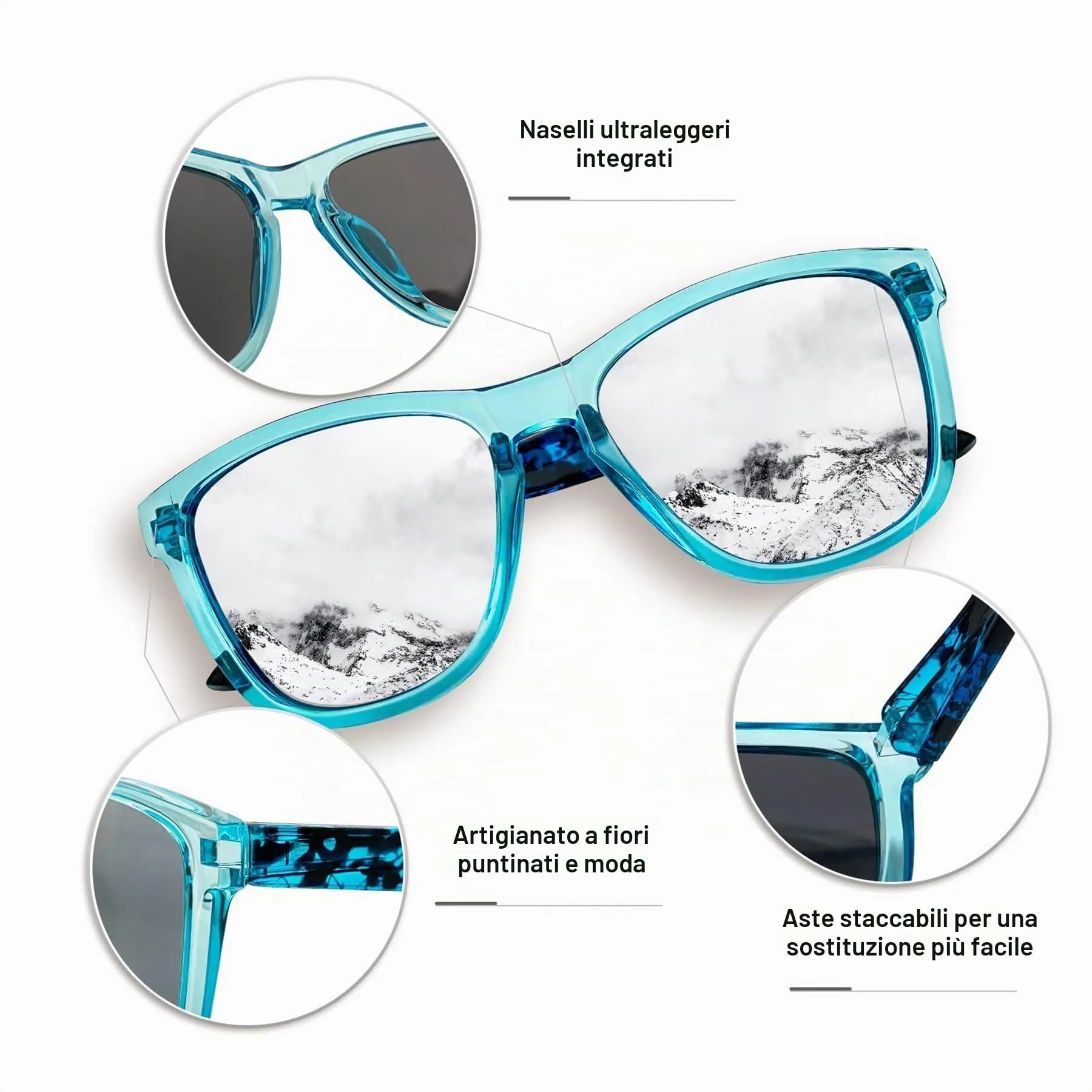 KANASTAL Occhiali da Sole Polarizzati UV400 Specchio Argento Montatura Blu - immagine 4