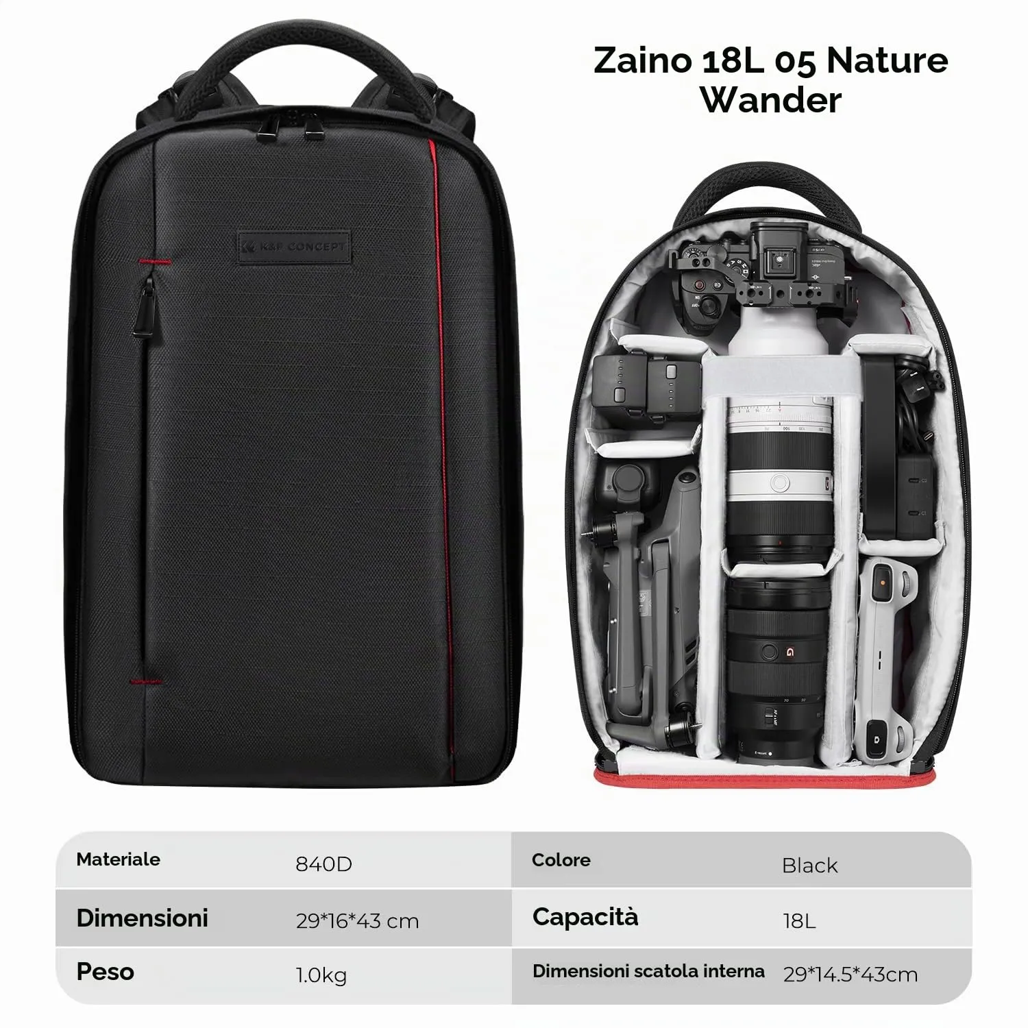 K&F Concept Zaino Fotocamera Professionale 18L KF13.151 - immagine 7