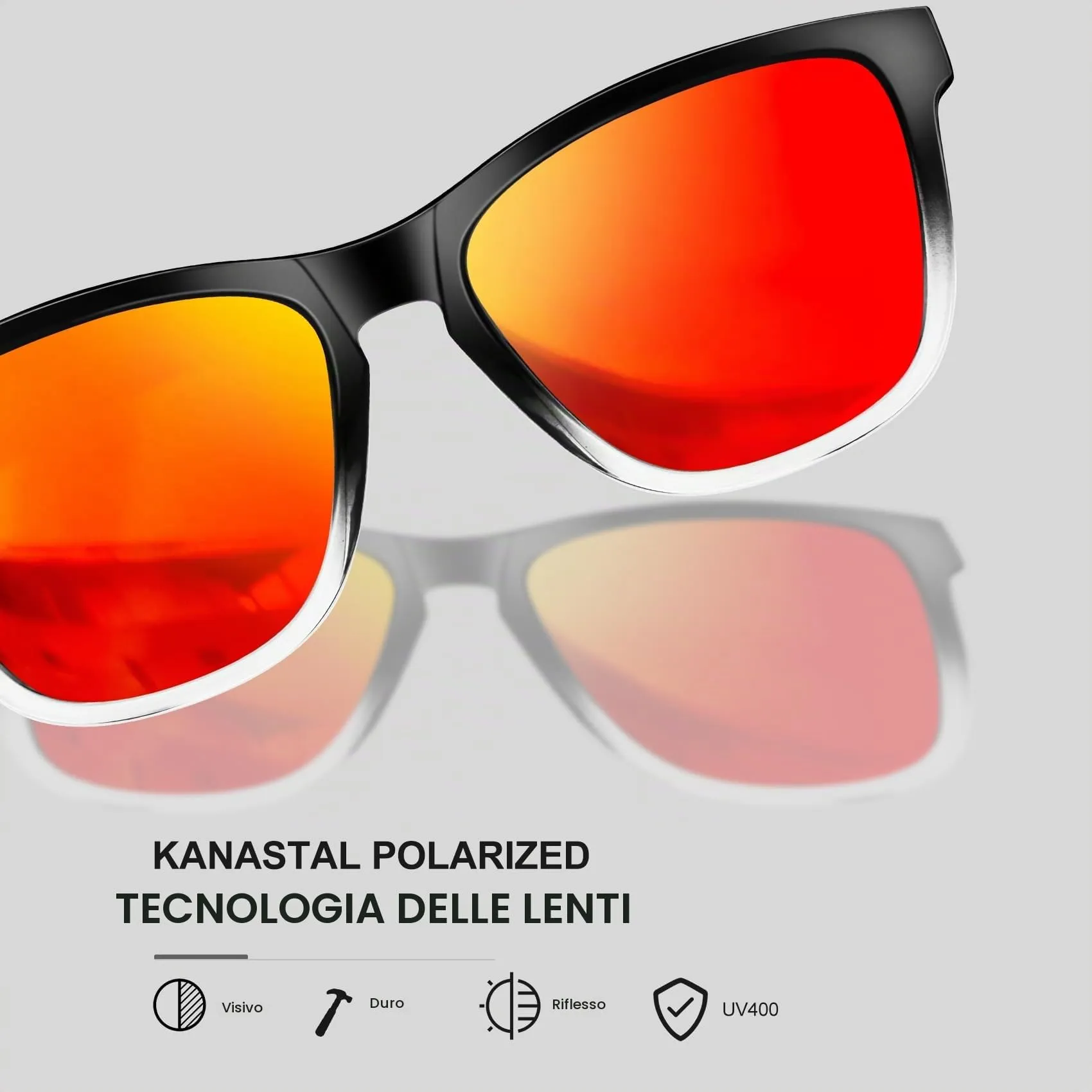 KANASTAL Occhiali da Sole Arancioni Specchio Polarizzati UV400 Unisex - immagine 4