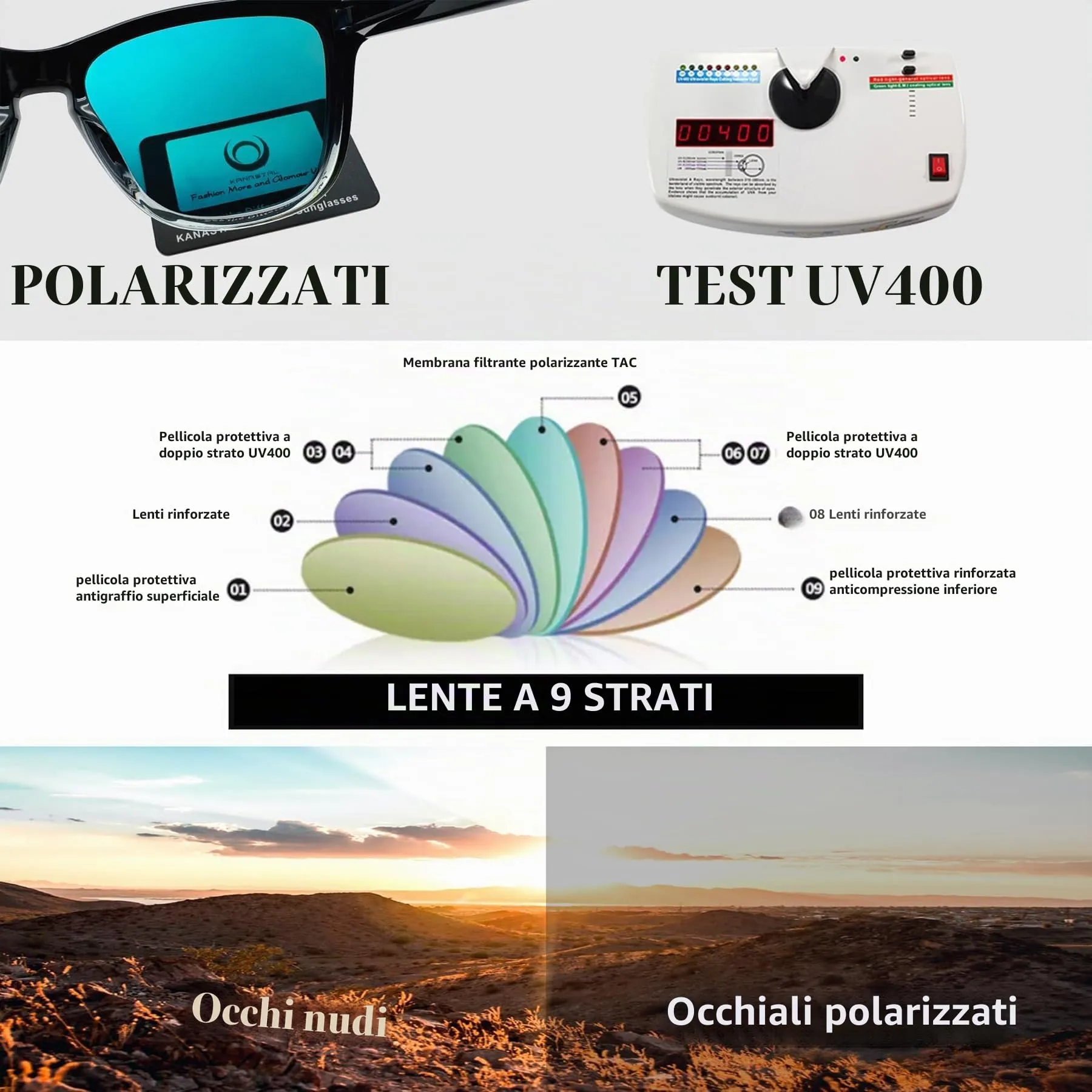 KANASTAL Occhiali da Sole Arancioni Specchio Polarizzati UV400 Unisex - immagine 7