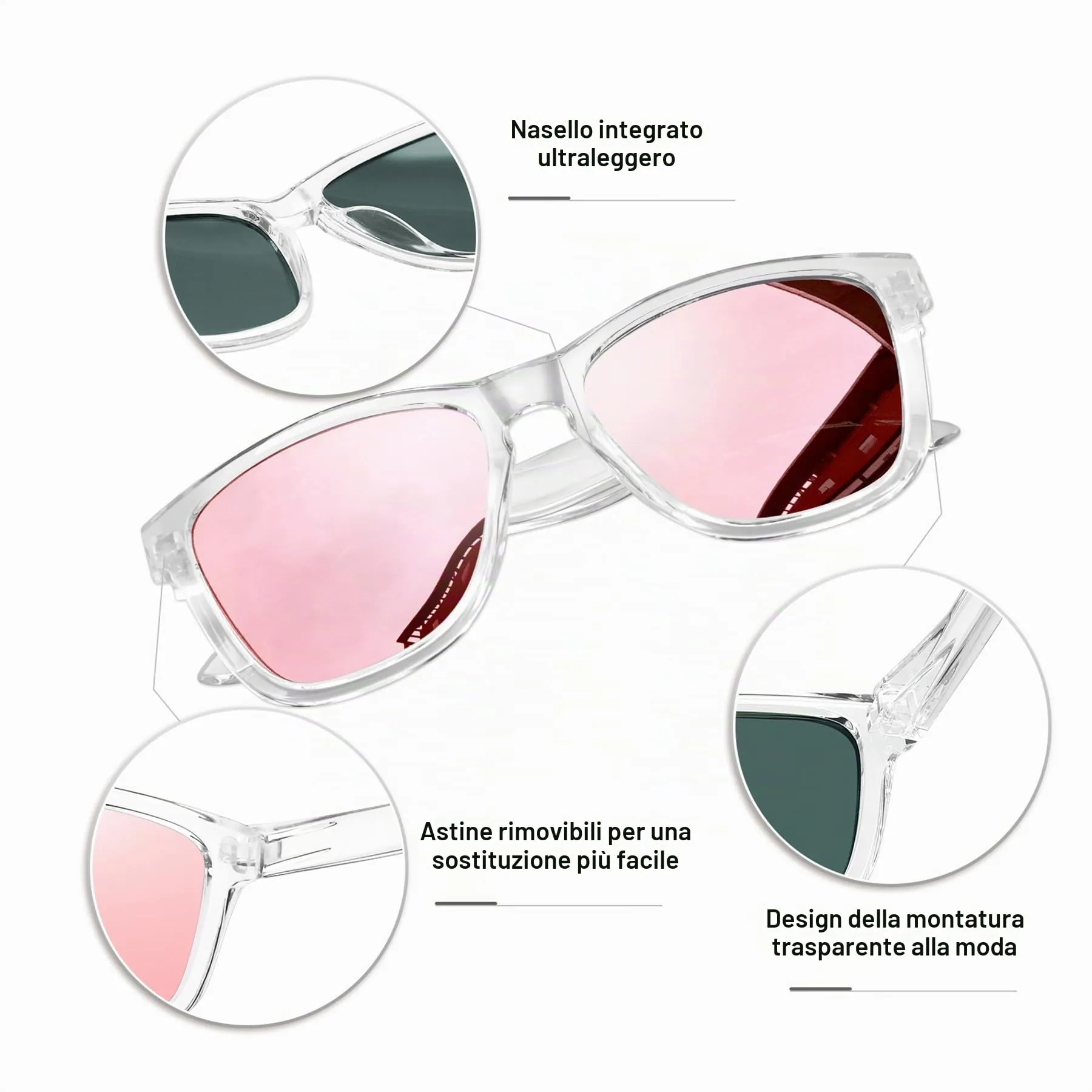 KANASTAL Occhiali da Sole Rosa Specchio Polarizzati UV400 - immagine 4
