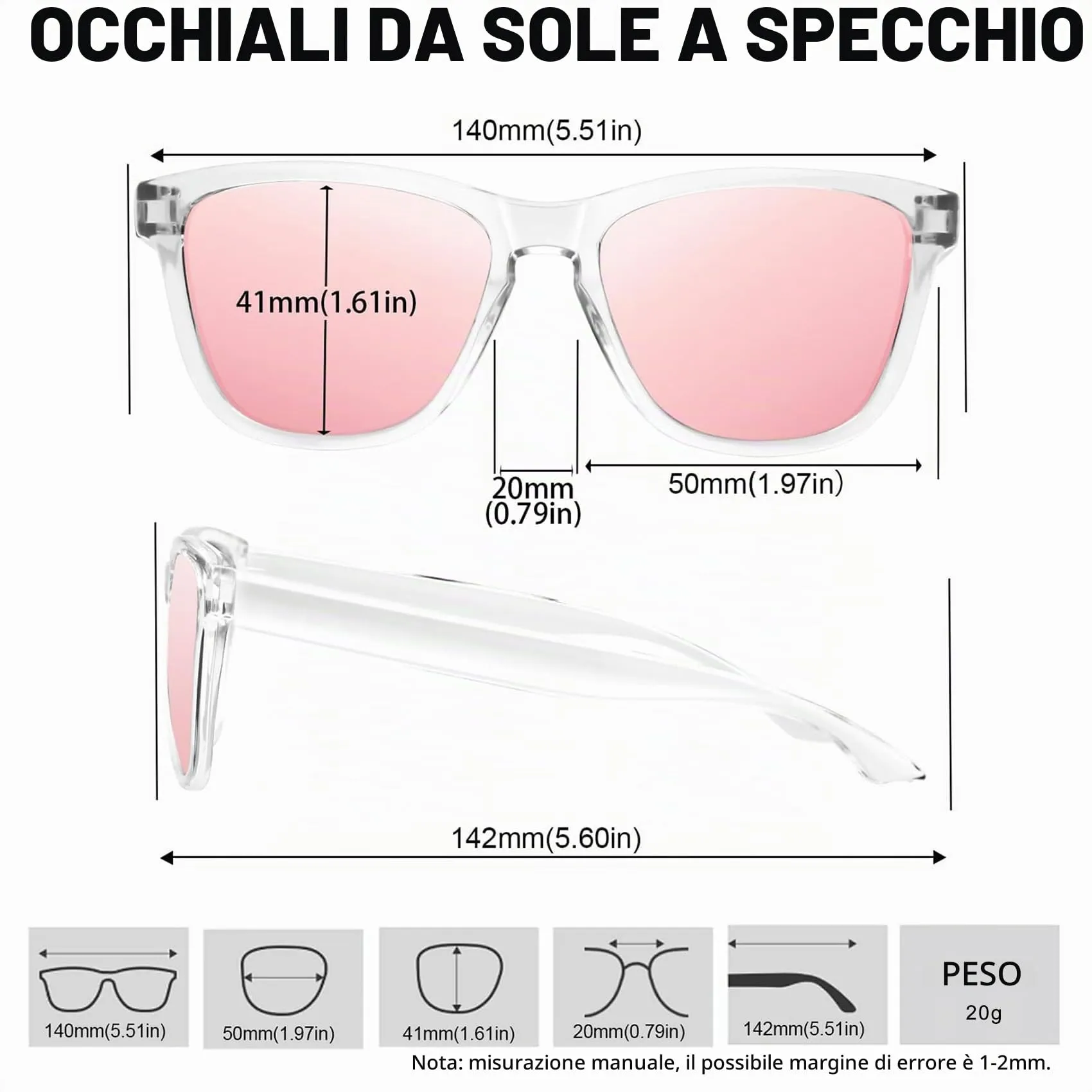 KANASTAL Occhiali da Sole Rosa Specchio Polarizzati UV400 - immagine 5