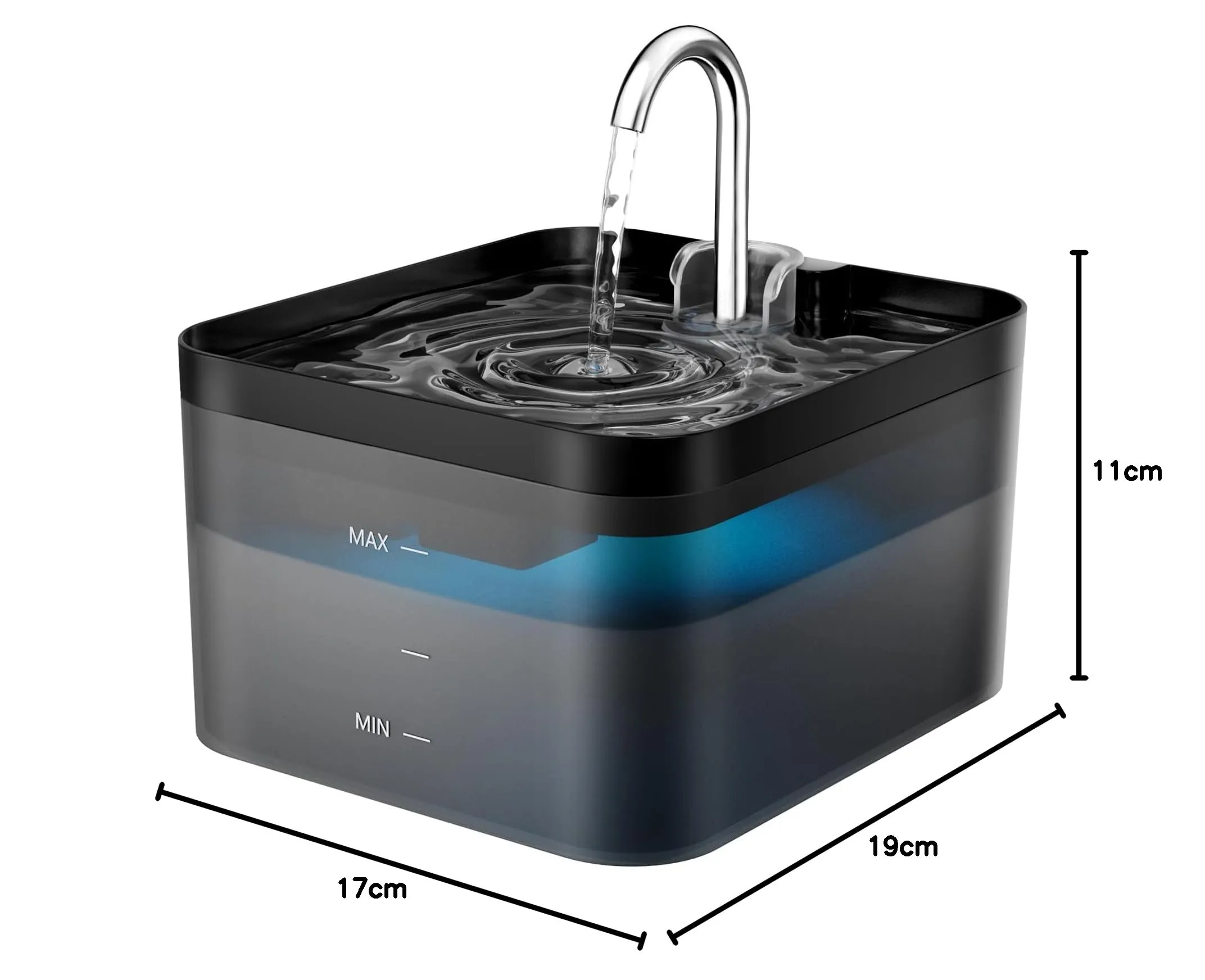 PawPoll Fontanella per Gatti 2,2L con LED e Filtro a Carbone Attivo, Nero - immagine 10