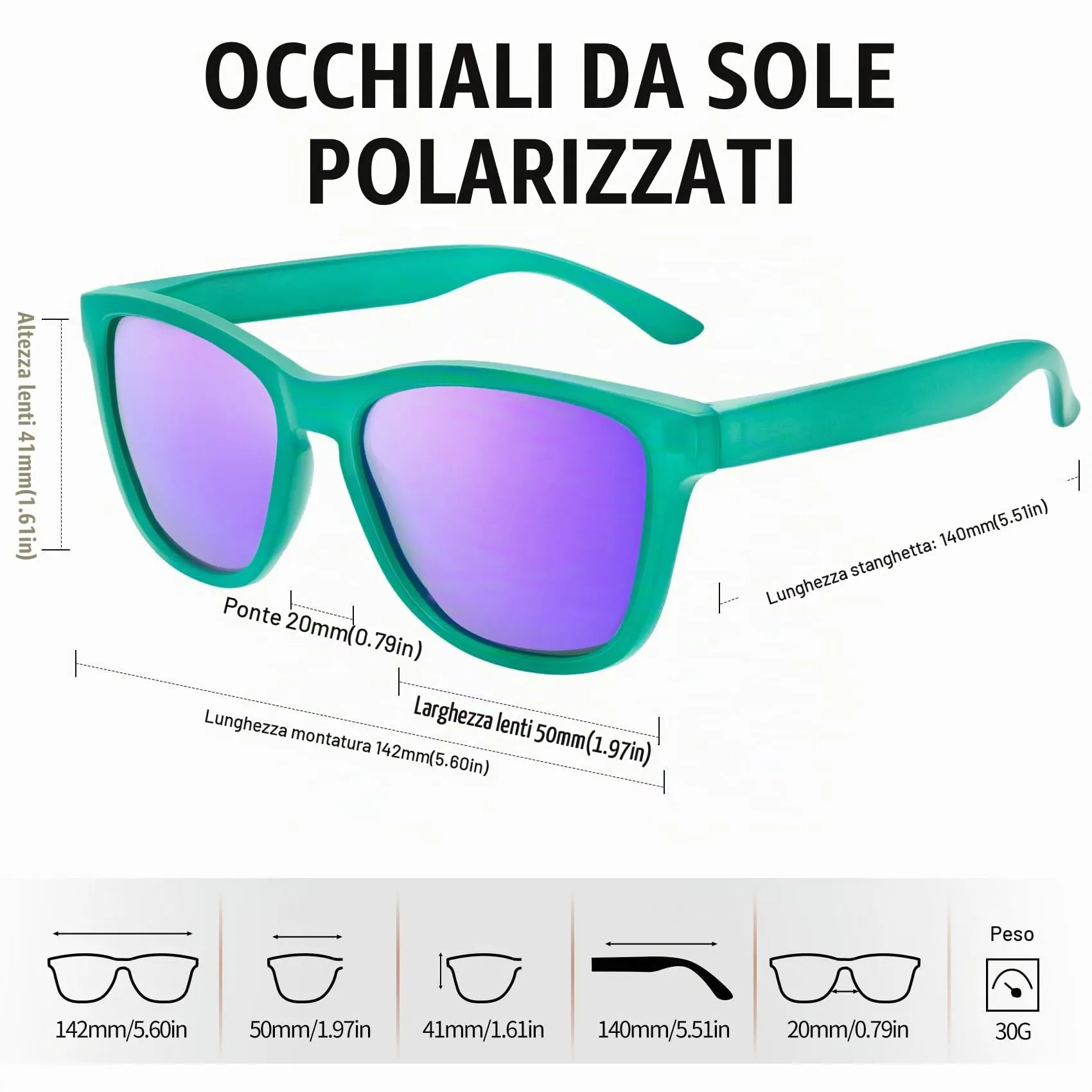 KANASTAL Occhiali da Sole Polarizzati UV400 Viola Specchio Montatura Verde - immagine 4