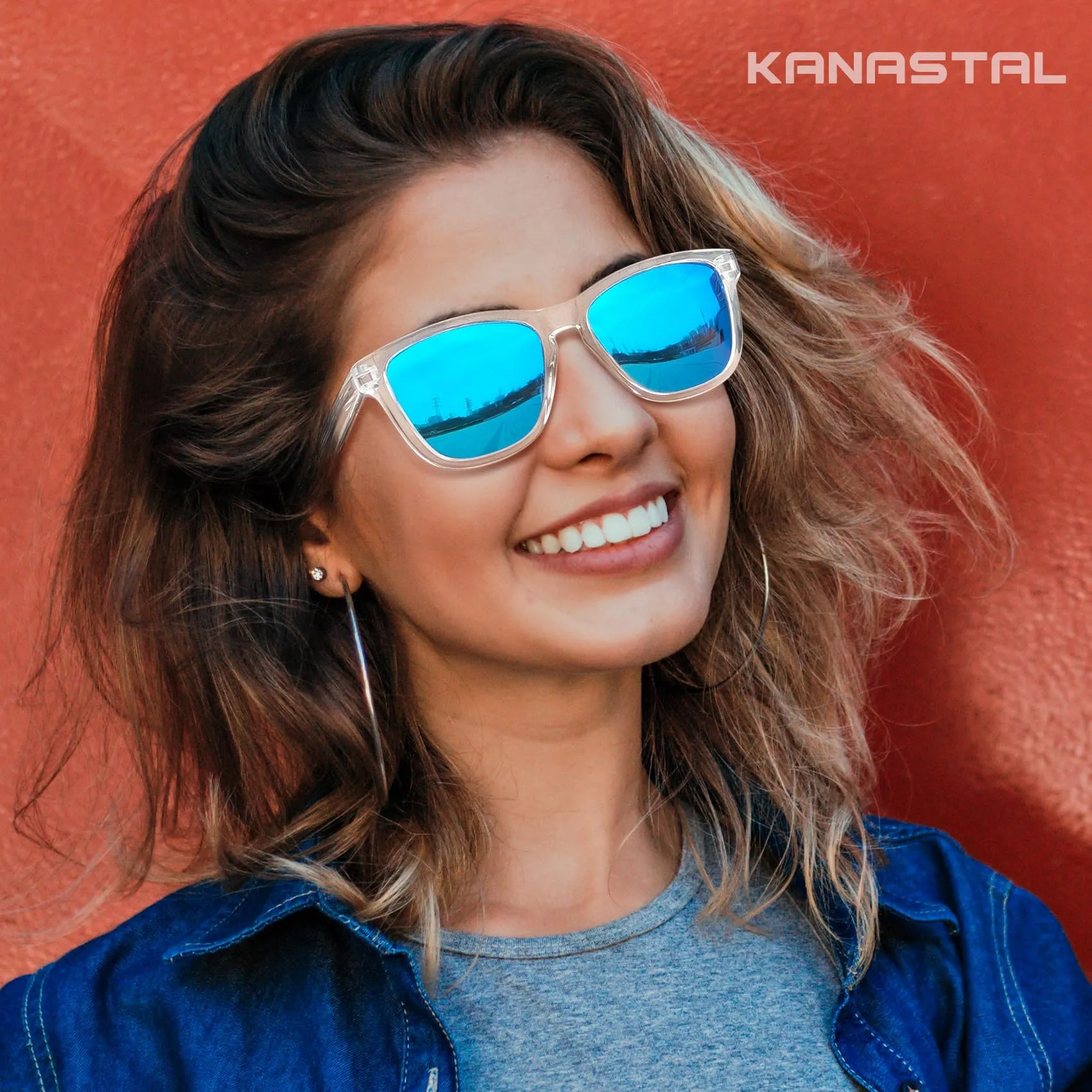 KANASTAL Occhiali da Sole Polarizzati UV400 Blu Specchio Montatura Trasparente Unisex - immagine 2