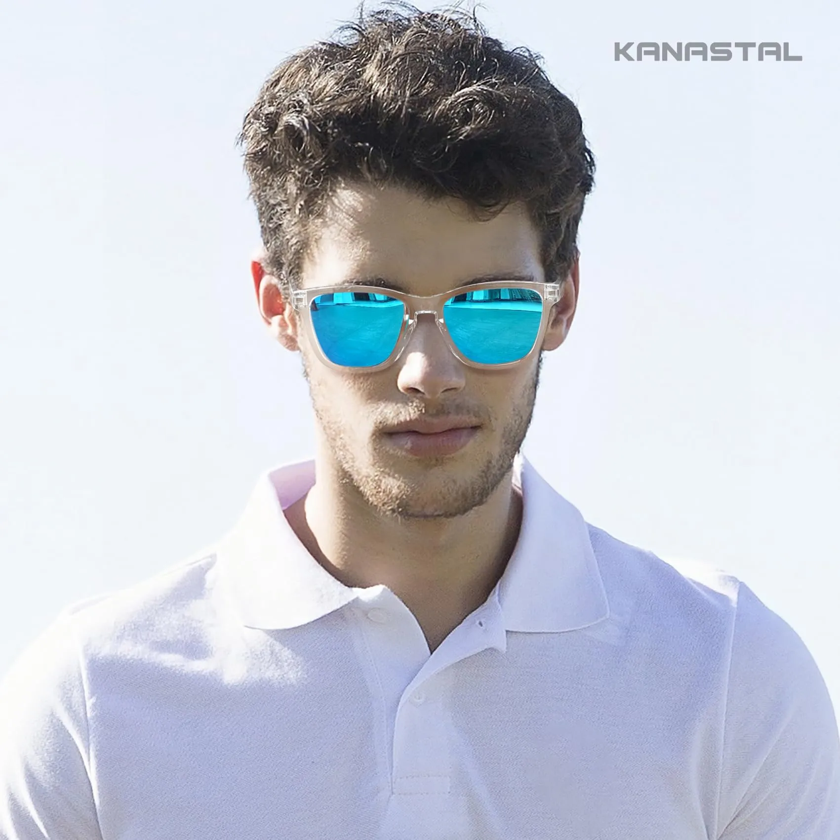 KANASTAL Occhiali da Sole Polarizzati UV400 Blu Specchio Montatura Trasparente Unisex - immagine 3