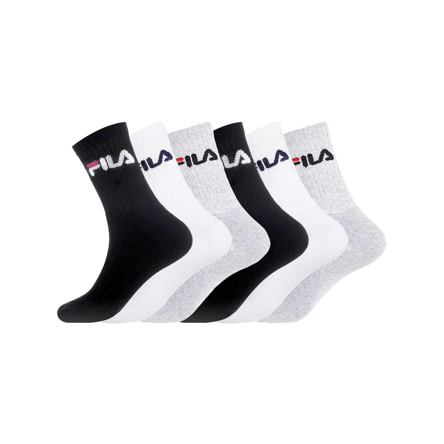 Fila Calzini Uomo Sportivi, Set di 6 Paia, Bianchi, Nero, Grigio, Taglia 39-42 - immagine 1
