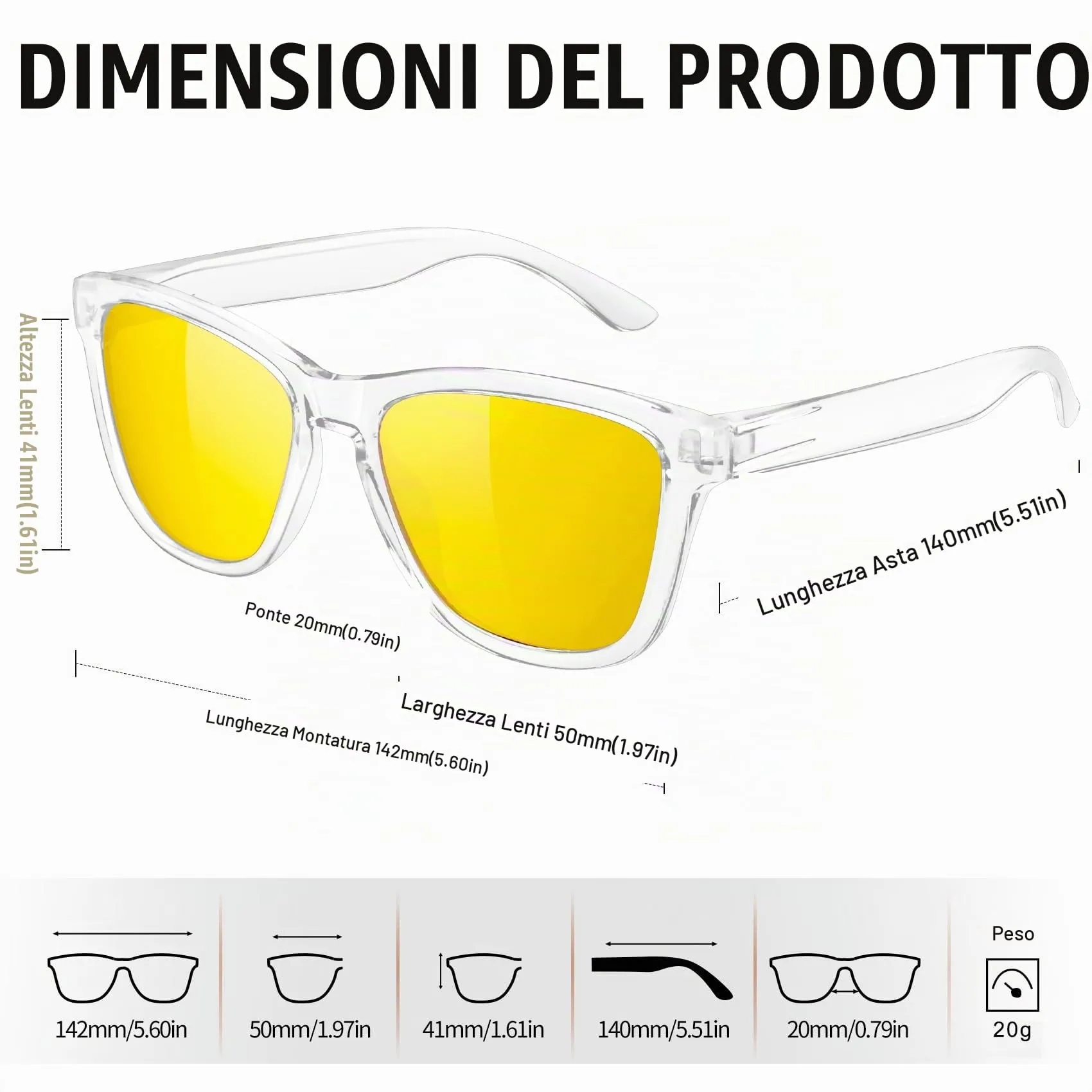 KANASTAL Occhiali Guida Notturna Gialli Trasparenti Unisex - immagine 5