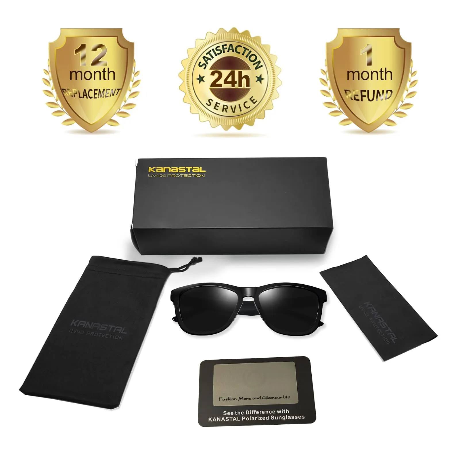 KANASTAL Occhiali da Sole Polarizzati UV400 Unisex Neri Scuri - immagine 7
