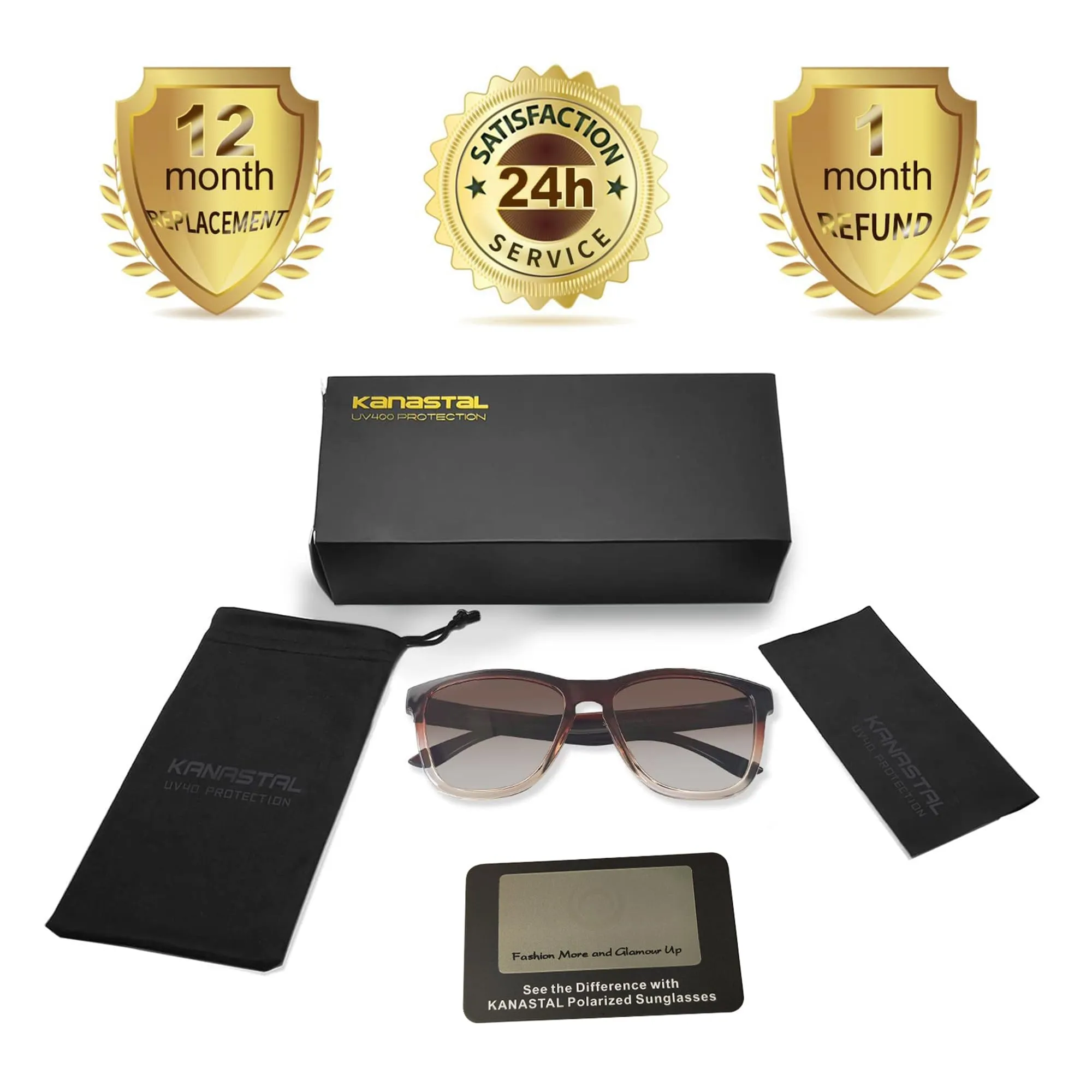 KANASTAL Occhiali da Sole Polarizzati UV400 Marroni Sfumati Unisex - immagine 7