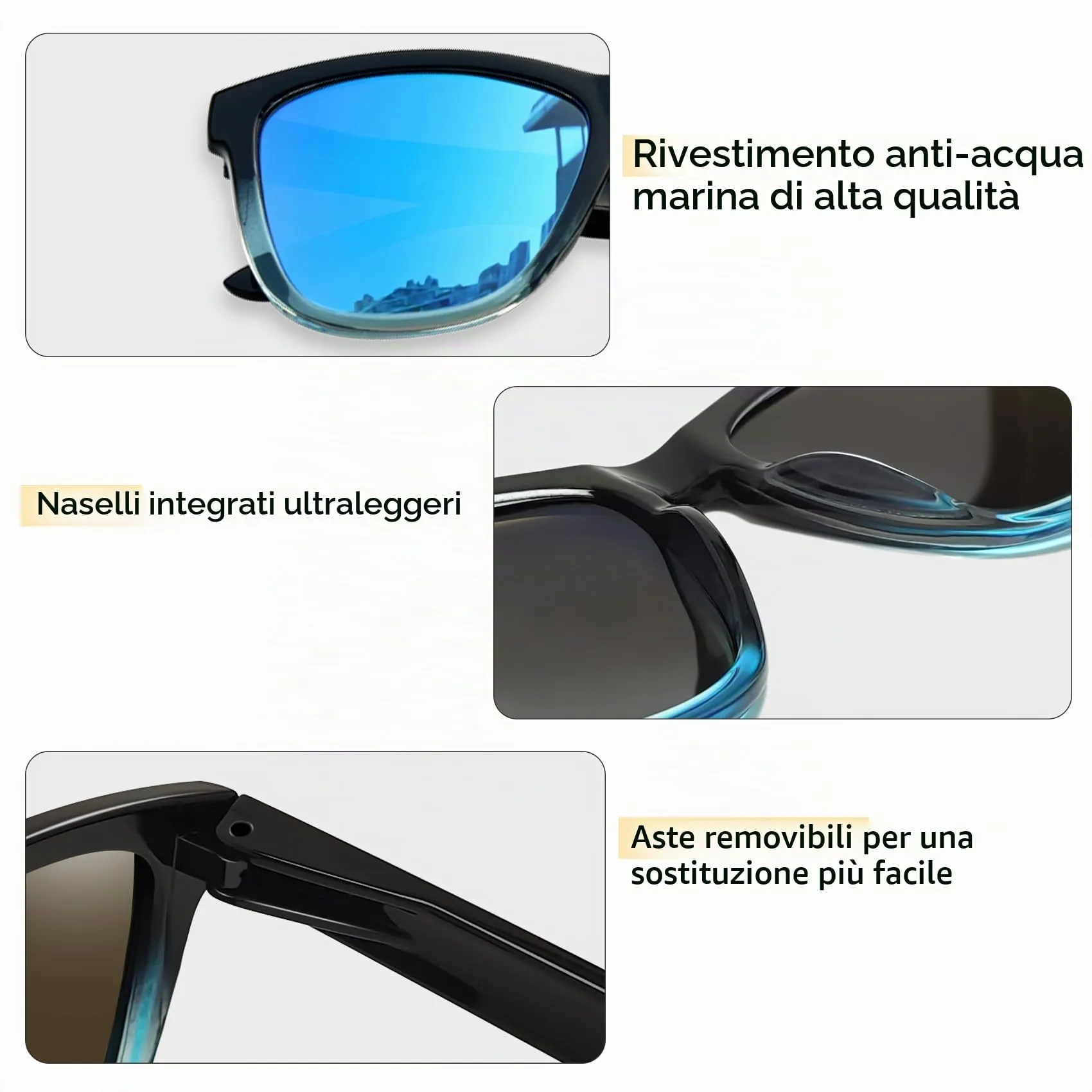 KANASTAL Occhiali da Sole Polarizzati UV400 Blu Specchio Uomo Donna K1940-11 - immagine 4