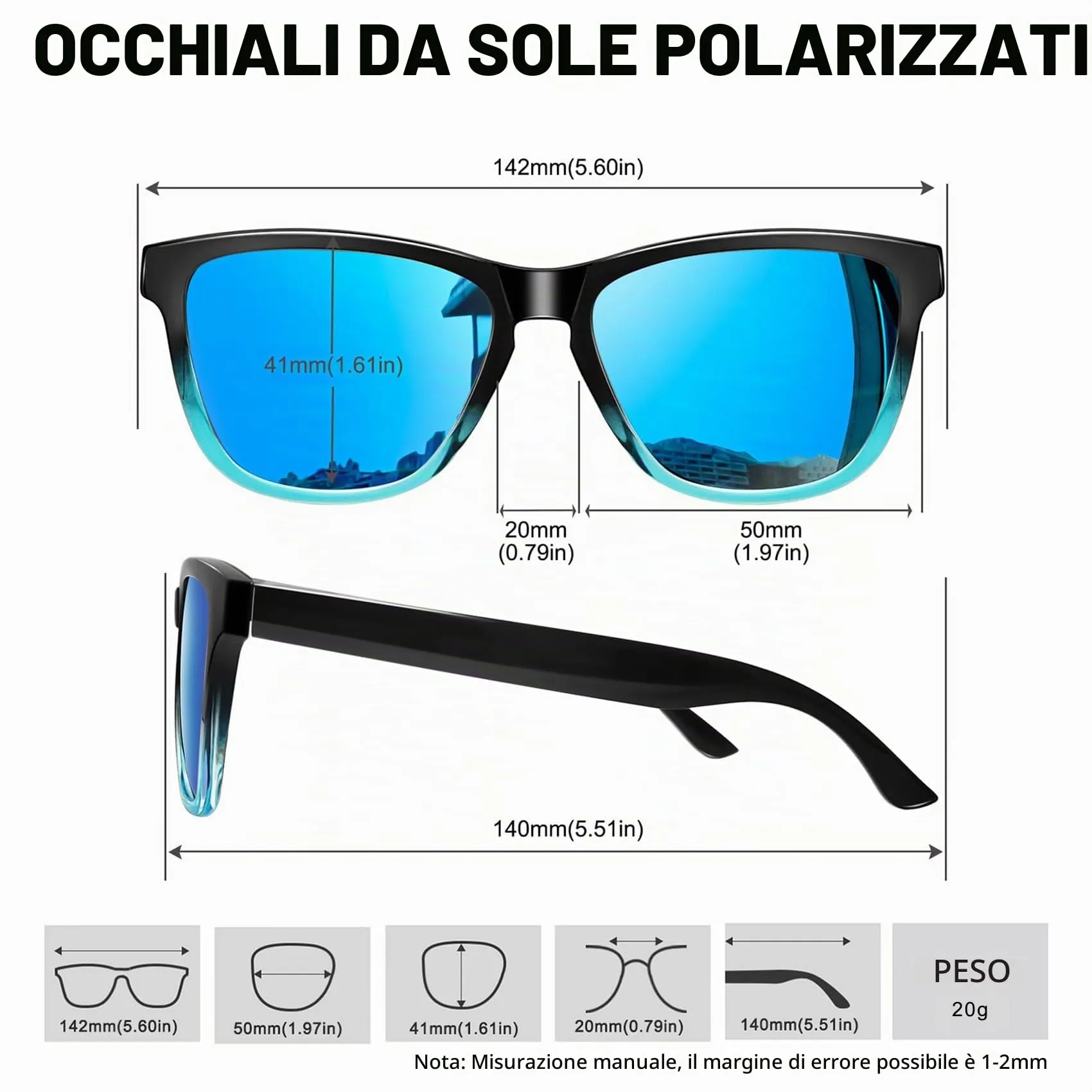 KANASTAL Occhiali da Sole Polarizzati UV400 Blu Specchio Uomo Donna K1940-11 - immagine 5