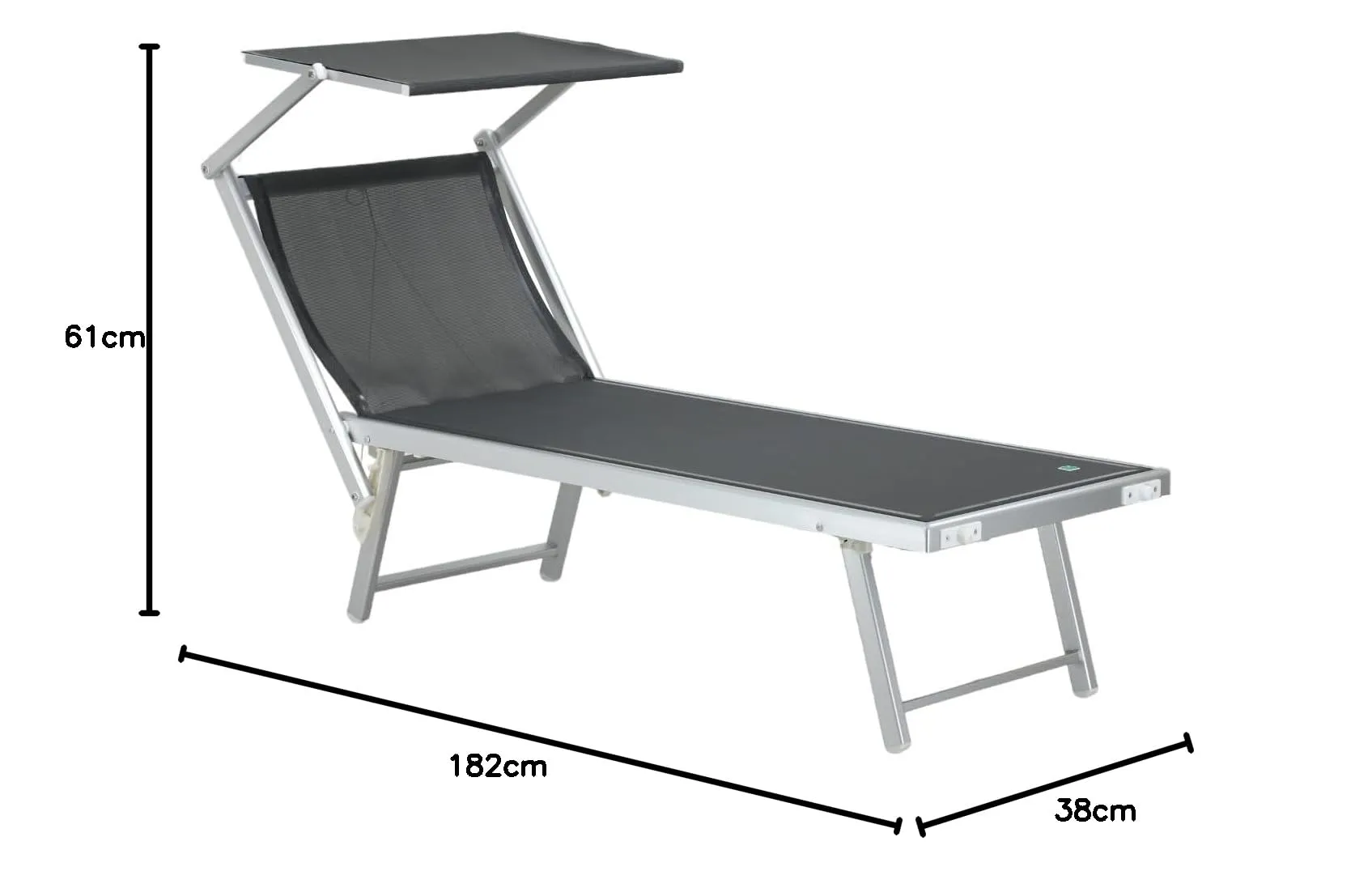 Totò Piccinni Lettino Salento Prendisole Pieghevole in Alluminio con Tettuccio (Dark Grey) - immagine 2