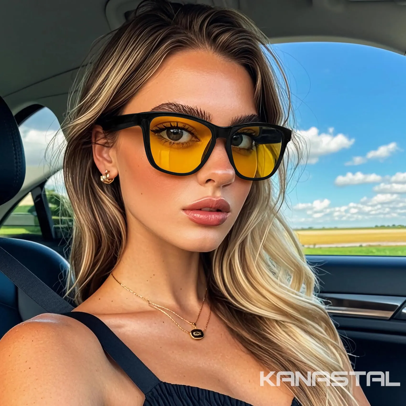 KANASTAL Occhiali Guida Notturna Unisex, Lenti Gialle e Montatura Nera - immagine 3