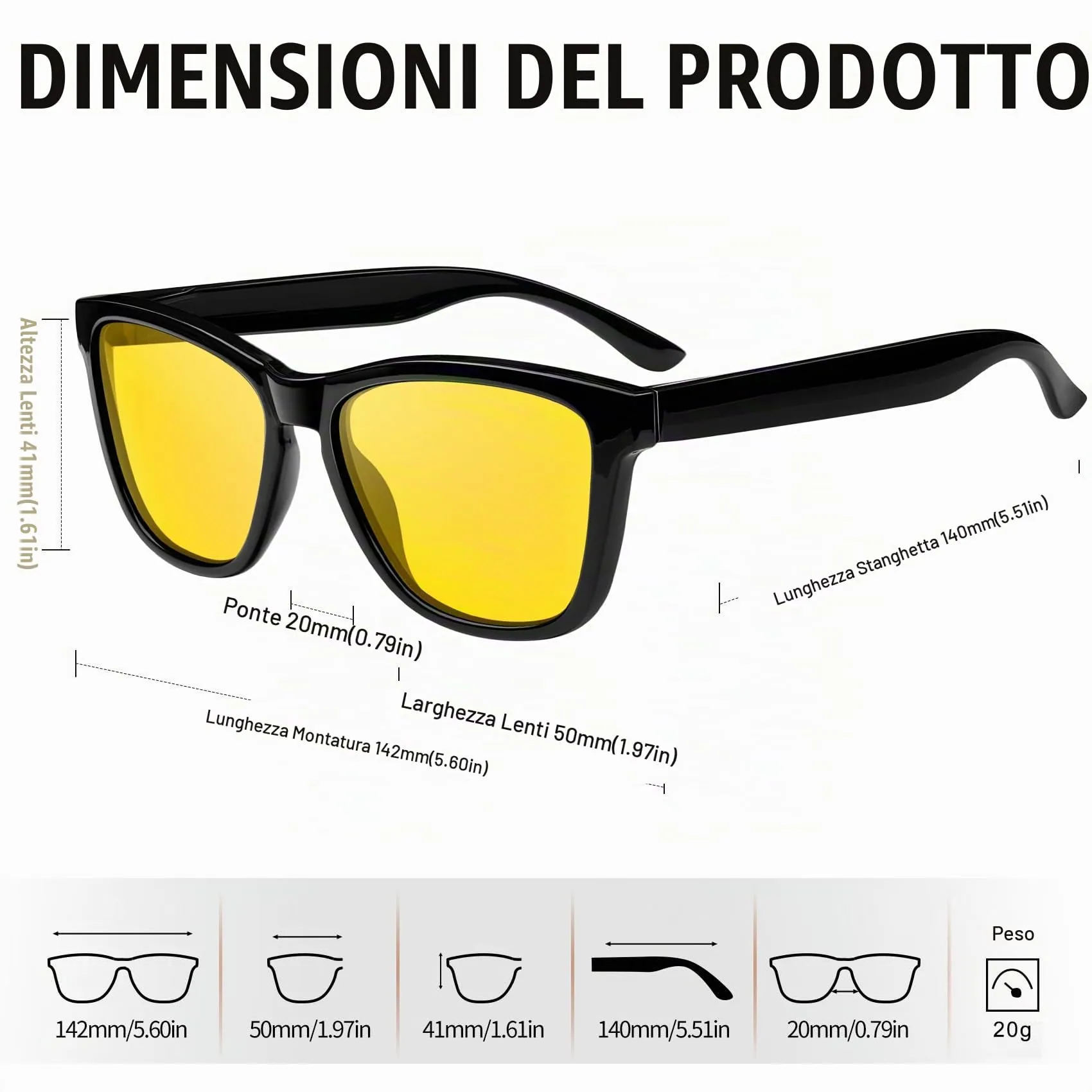 KANASTAL Occhiali Guida Notturna Unisex, Lenti Gialle e Montatura Nera - immagine 5