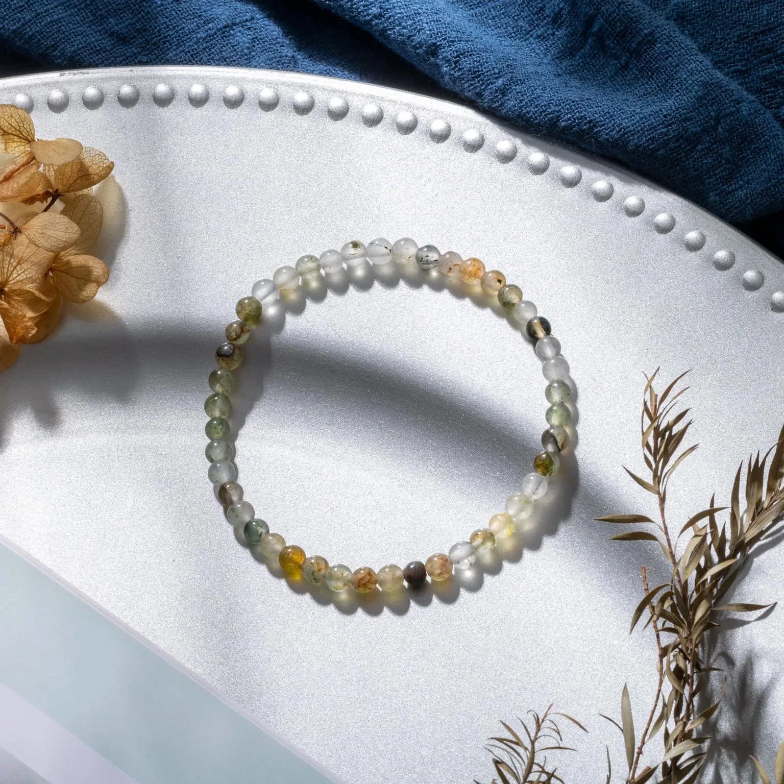 Landorilo Bracciale in Pietra Naturale 4 mm, Specchio Verde, 18-19 cm - immagine 3