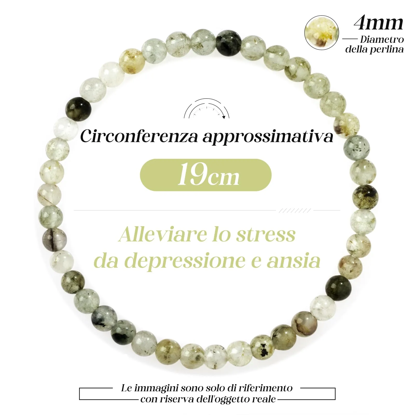 Landorilo Bracciale in Pietra Naturale 4 mm, Specchio Verde, 18-19 cm - immagine 4