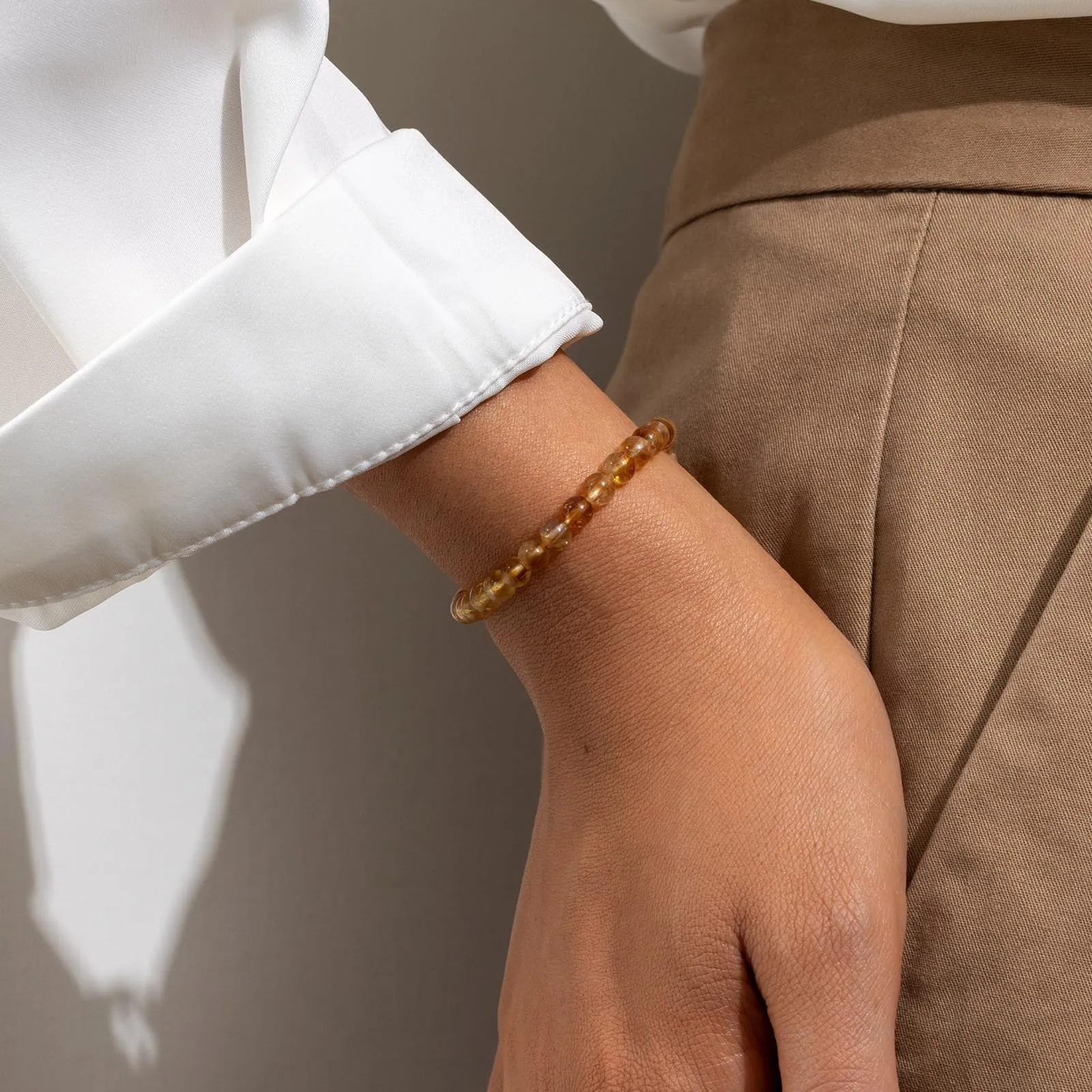 Landorilo Bracciale in Pietra Naturale 4 mm, 3A Citrino, 18-19 cm - immagine 2