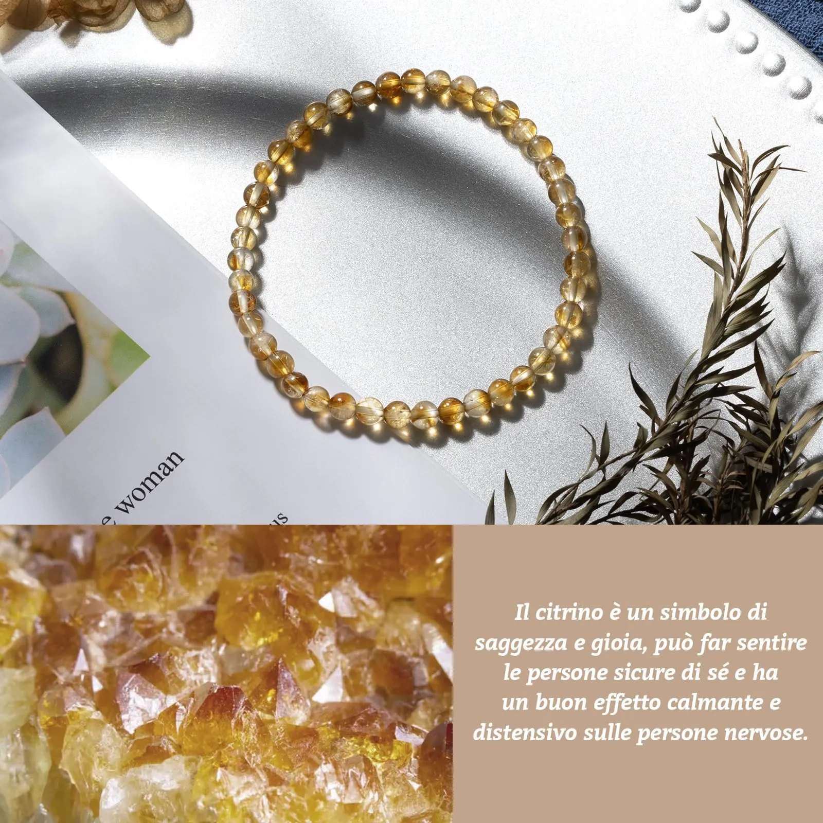 Landorilo Bracciale in Pietra Naturale 4 mm, 3A Citrino, 18-19 cm - immagine 3