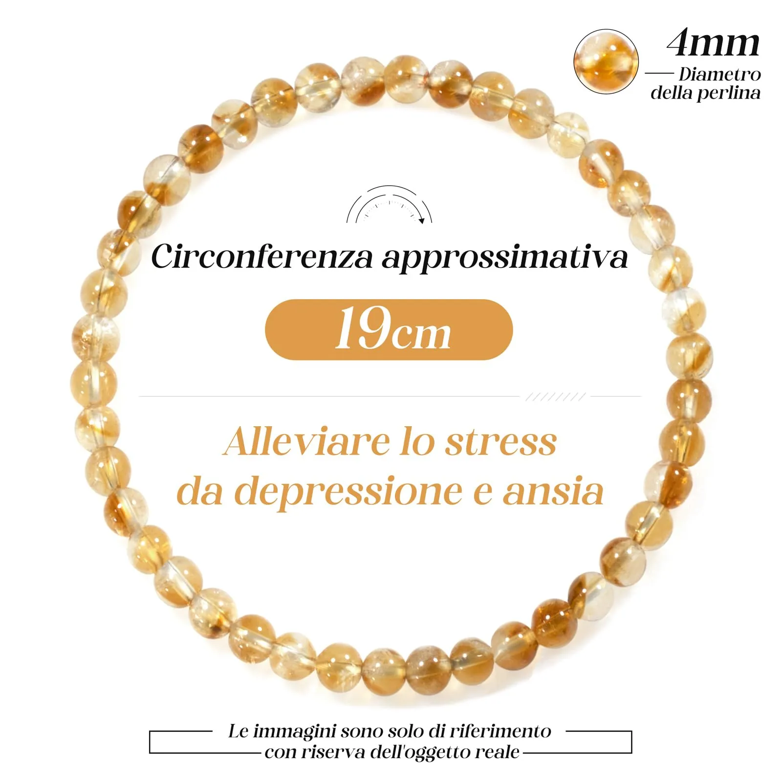 Landorilo Bracciale in Pietra Naturale 4 mm, 3A Citrino, 18-19 cm - immagine 4