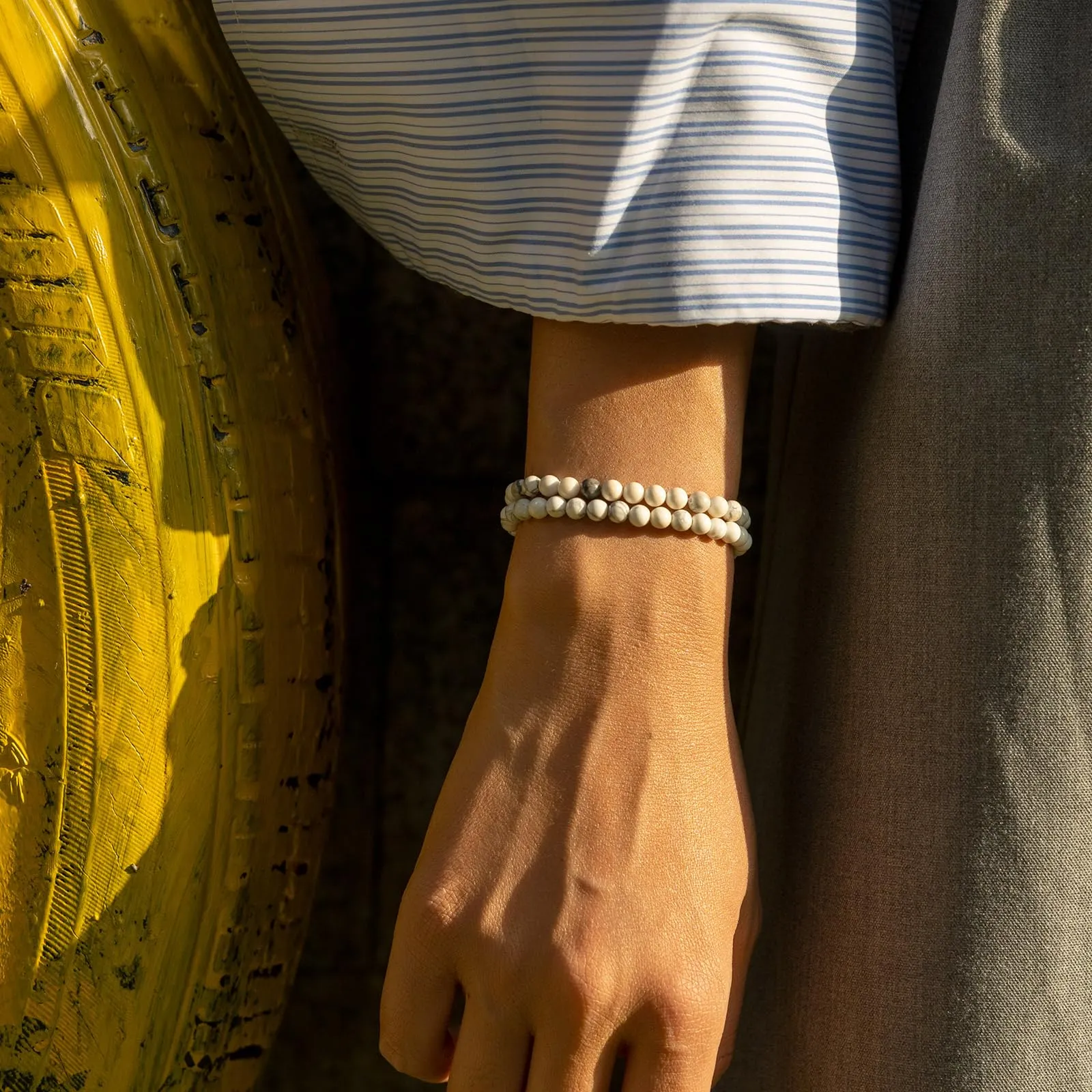 Landorilo Bracciale in Pietra Naturale 4 mm, 2 Pezzi Bianco Turchese - immagine 2