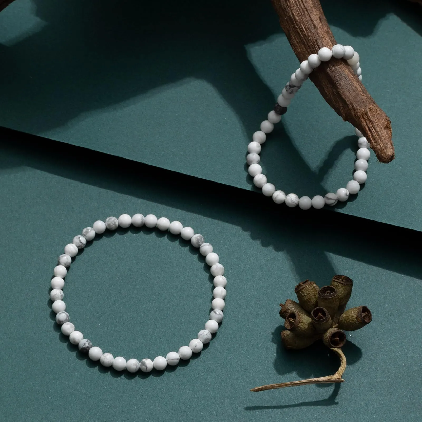 Landorilo Bracciale in Pietra Naturale 4 mm, 2 Pezzi Bianco Turchese - immagine 3