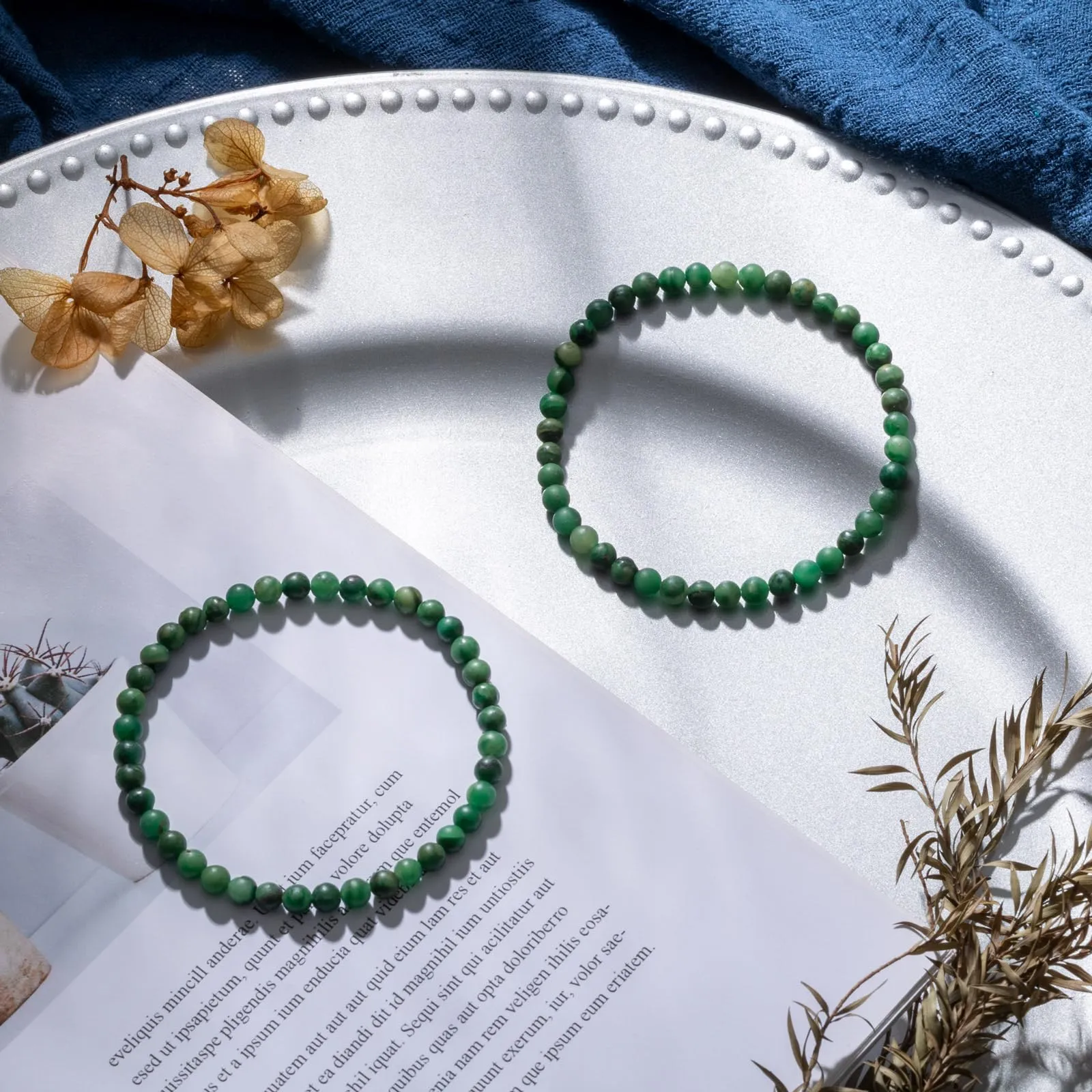 Landorilo Bracciale in Pietra Naturale Crisoprasio 4 mm, Set da 2 Pezzi, 18-19 cm - immagine 3