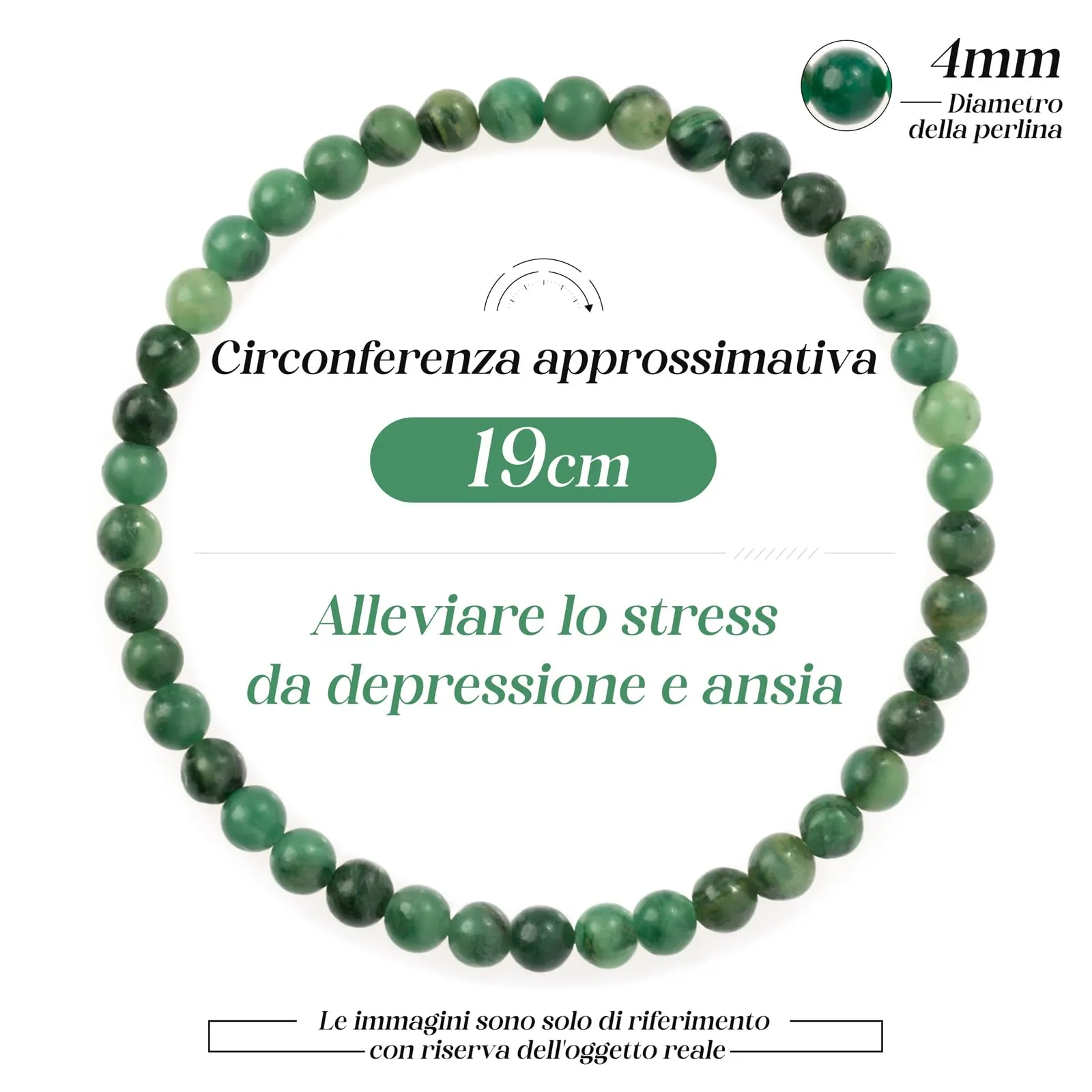 Landorilo Bracciale in Pietra Naturale Crisoprasio 4 mm, Set da 2 Pezzi, 18-19 cm - immagine 4