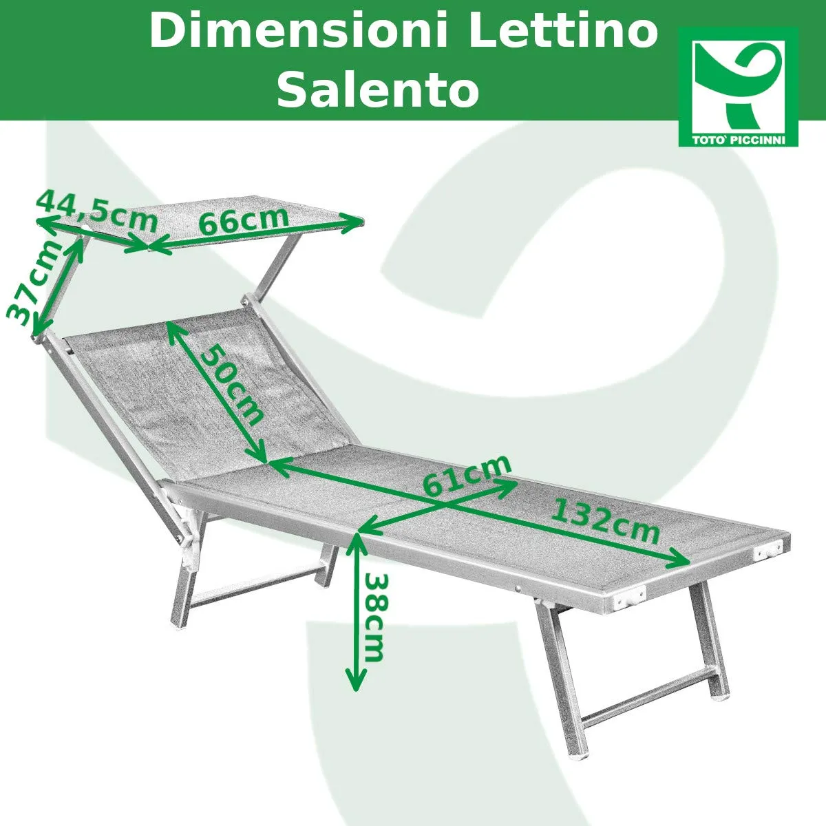 Totò Piccinni Lettino Salento Prendisole Pieghevole in Alluminio con Tettuccio (Beige) - immagine 5