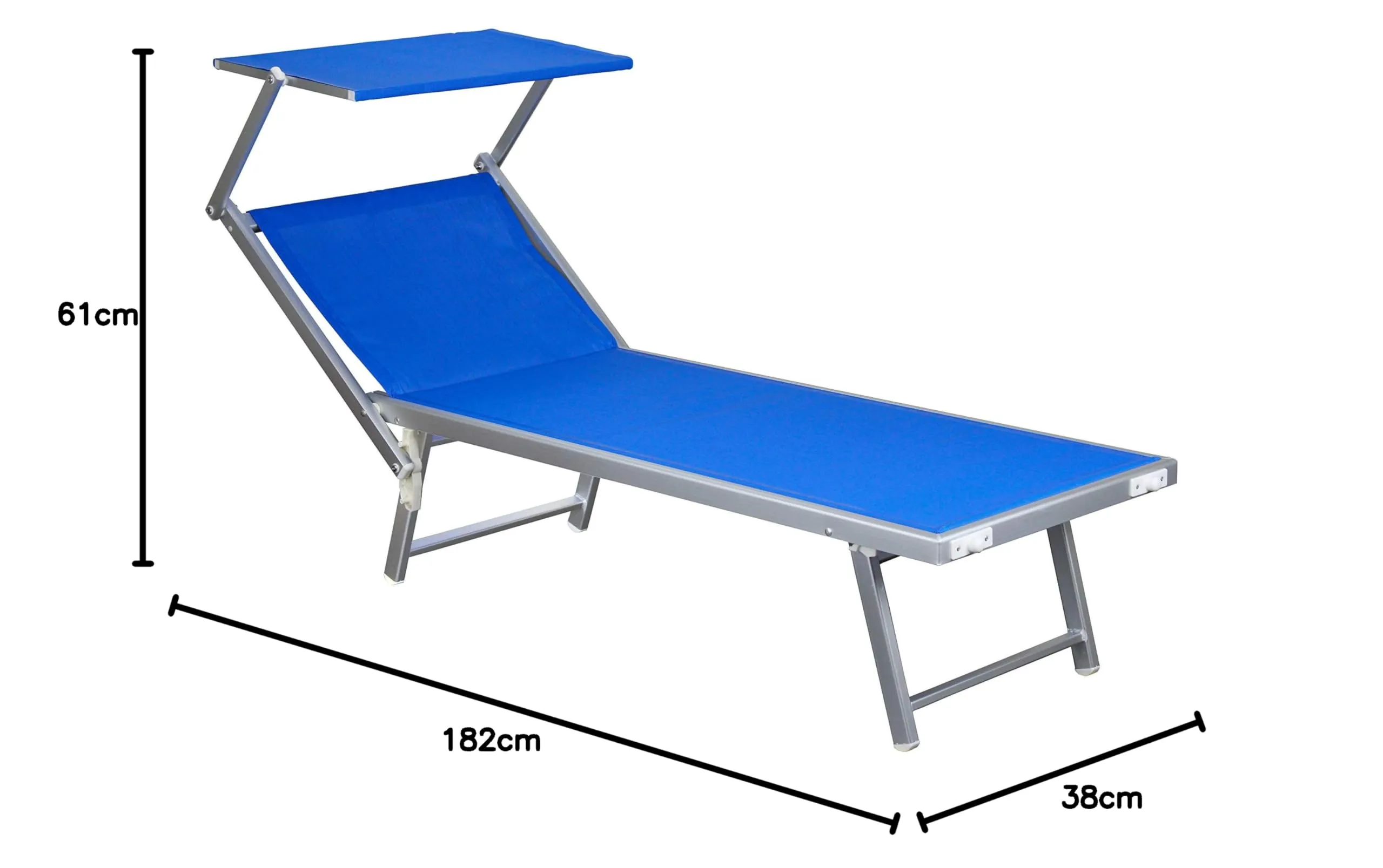 Totò Piccinni Lettino Salento Prendisole Pieghevole in Alluminio con Tettuccio (Blu) - immagine 2