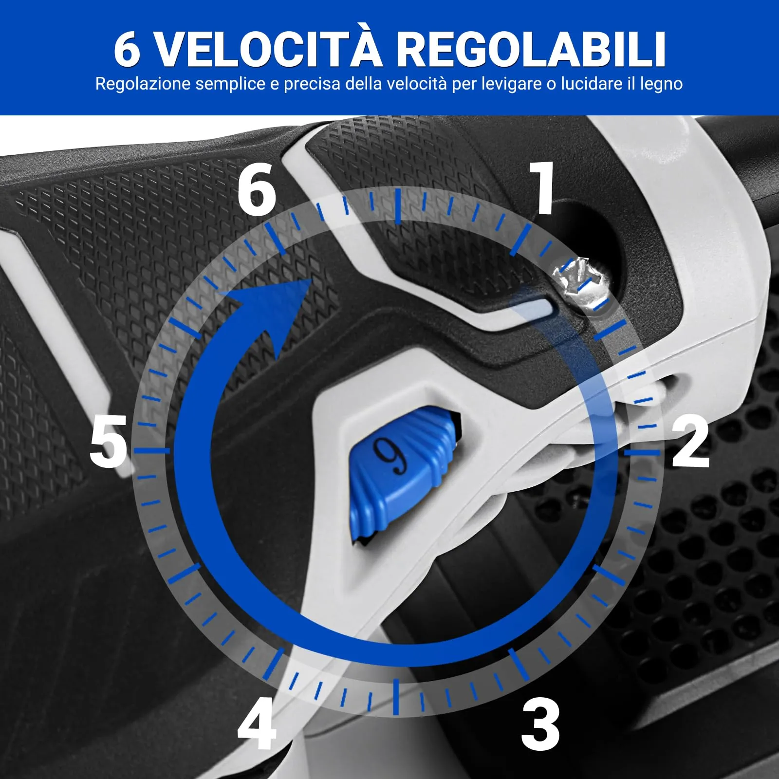 DEKOPRO Levigatrice Orbitale 300W, 6 velocità variabile 14000RPM, 125mm con sistema di raccolta della polvere - immagine 4