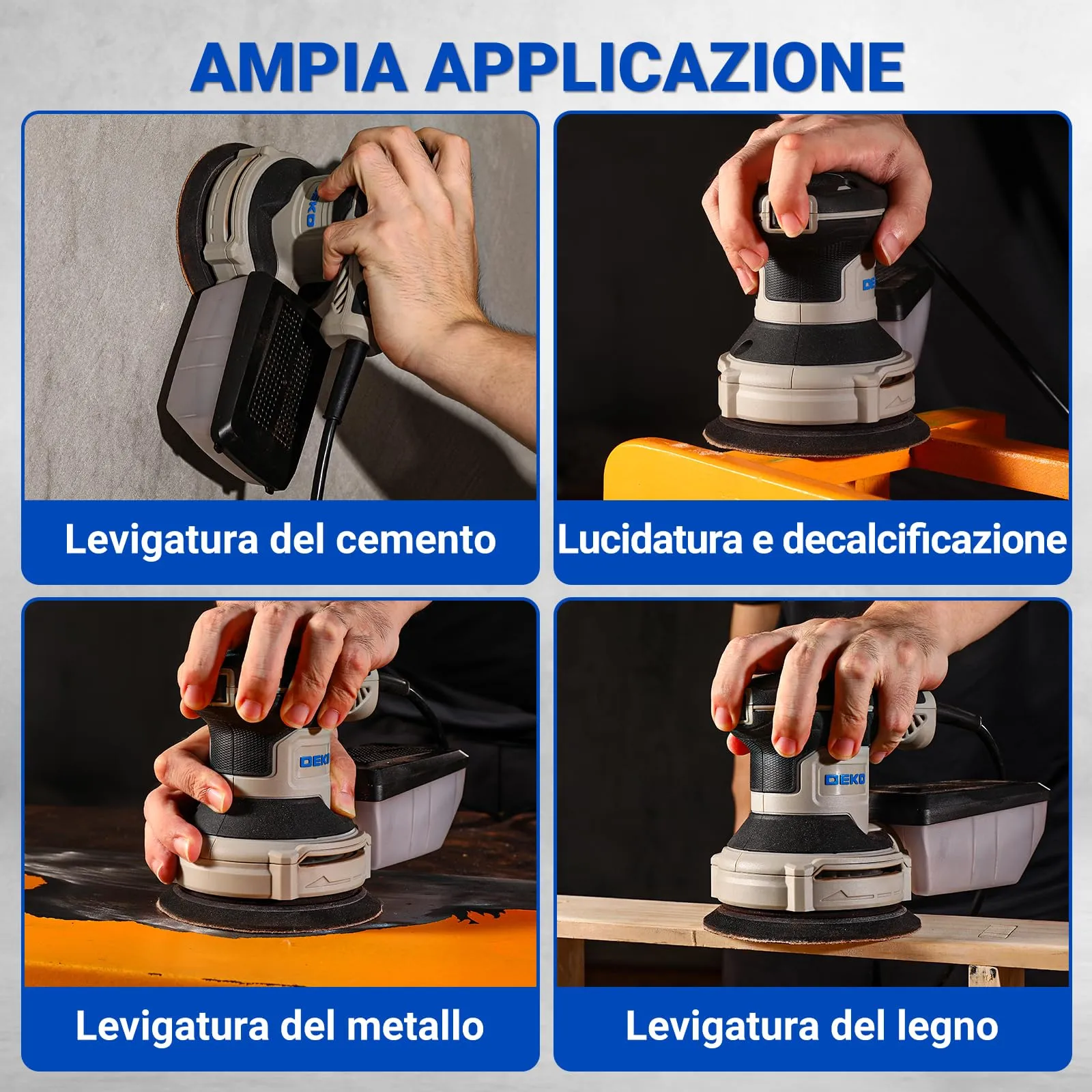 DEKOPRO Levigatrice Orbitale 300W, 6 velocità variabile 14000RPM, 125mm con sistema di raccolta della polvere - immagine 9