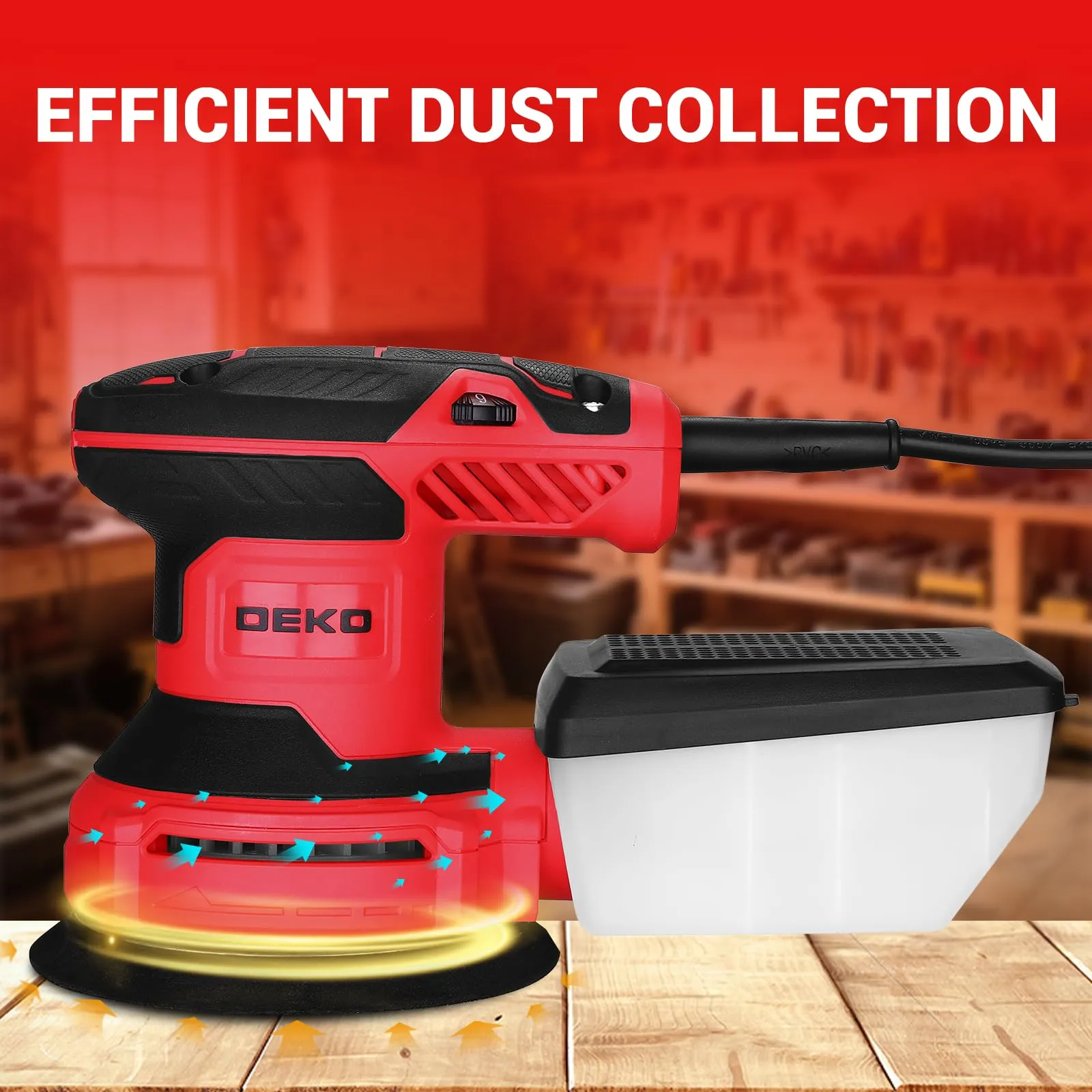 DEKOPRO 300W Levigatrice Orbitale, 6 velocità variabile, 14000RPM, 125mm, DKOS30A125R-EU - immagine 6