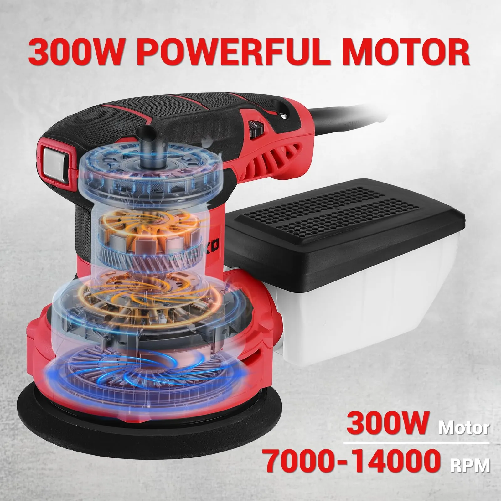 DEKOPRO 300W Levigatrice Orbitale, 6 velocità variabile, 14000RPM, 125mm, DKOS30A125R-EU - immagine 7